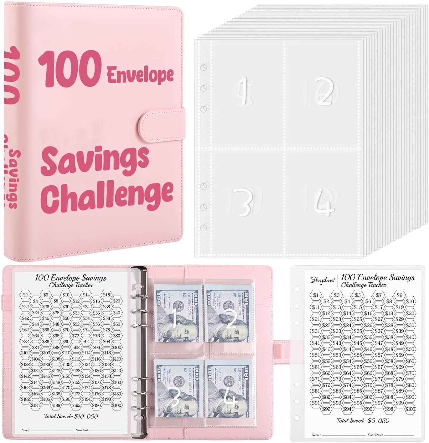 SKYDUE 100 Envelopes Money Saving Challenge Binder, Special Savings Challenges B...