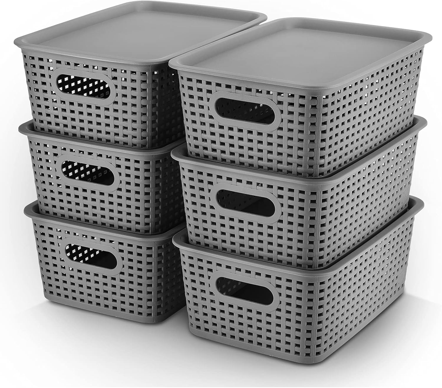 AREYZIN Plastic Storage Baskets Bins With Lid Organizing Container Lidded Knit S...