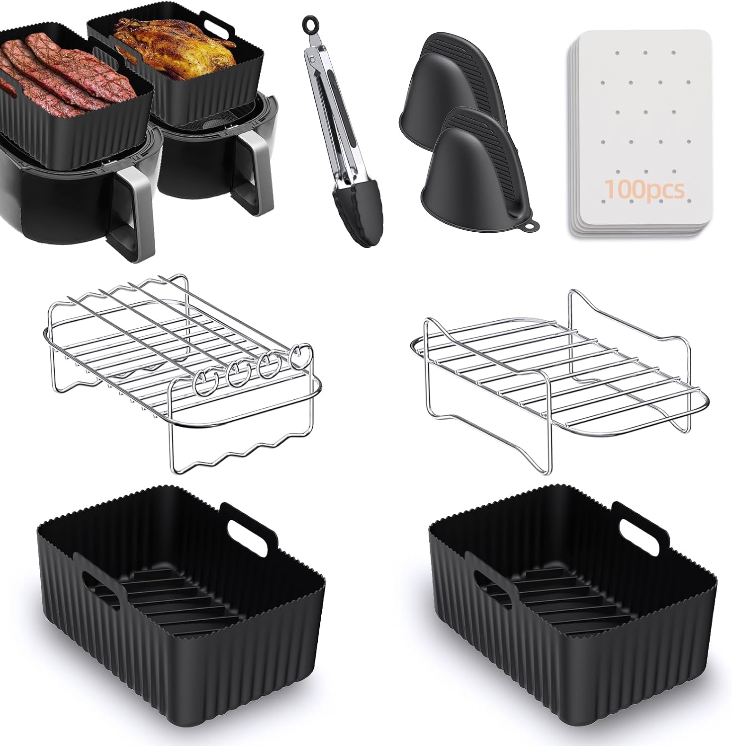 Air Fryer Accessories, 8pcs for Ninja Dual AF400UK & Tower T17088 & AF300UK, Dua...