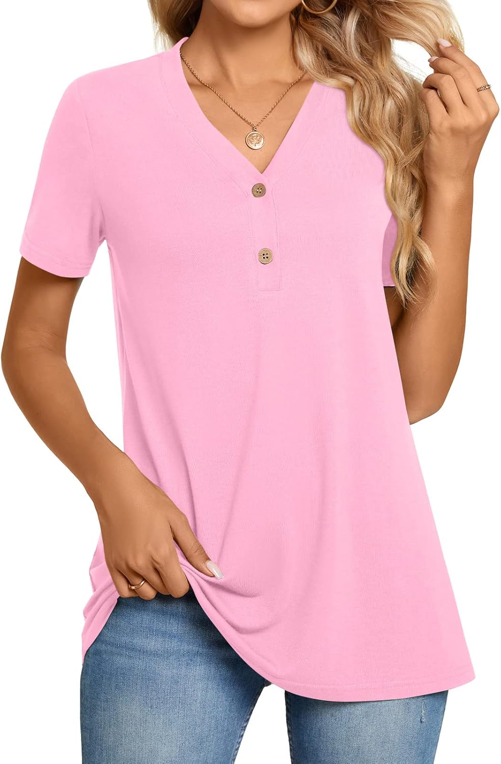 BISHUIGE Womens Henley Tunic Tops, Special Button Up T-Shirts, High-Quality V-Ne...