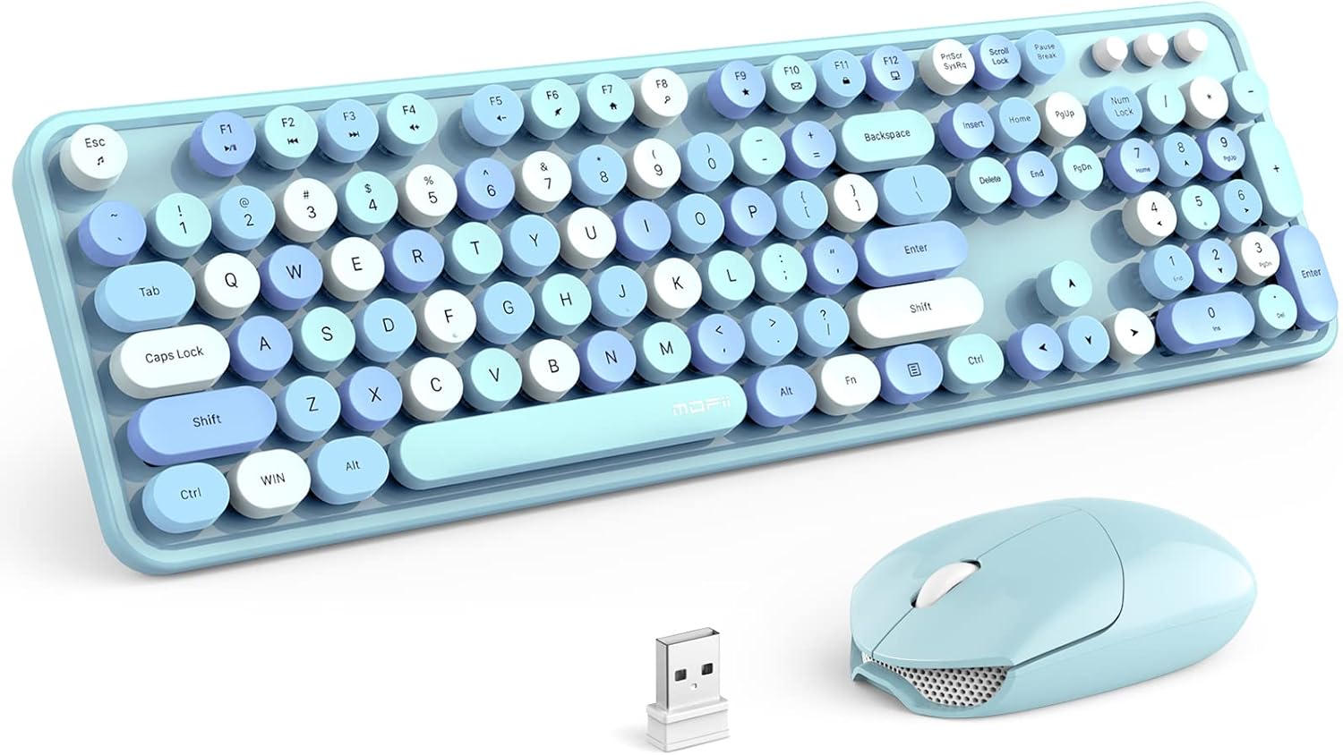 MOFII Wireless Keyboard and Mouse Combo, Special Blue Retro Keyboard with Round...
