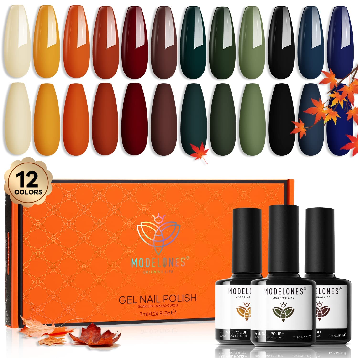 Modelones Fall Gel Nail Polish Set, Special Gel Polish with 12 Colors, Unique Nu...