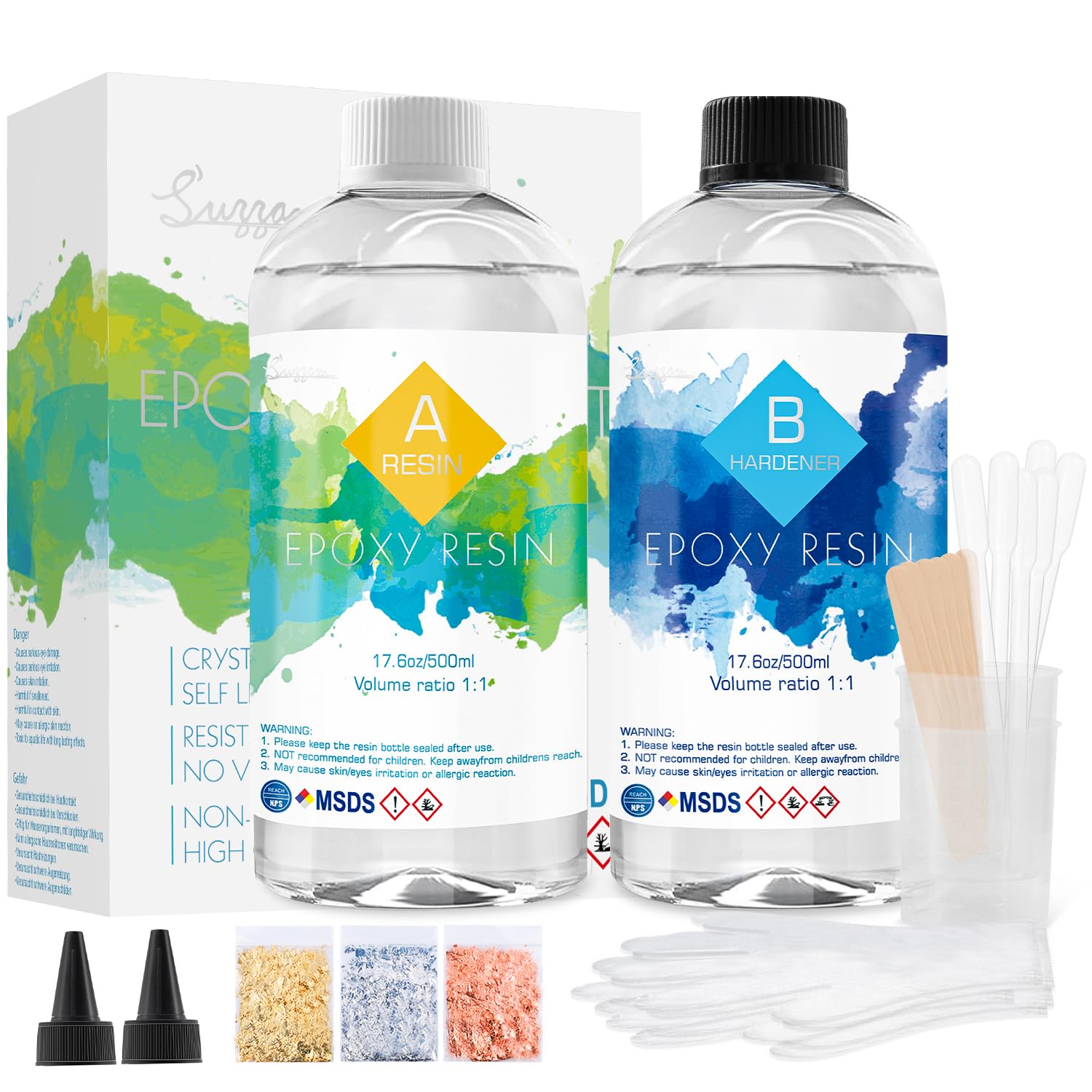 Epoxy Resin, 1000ml/35.2oz Crystal Clear Epoxy Resin Kit, Easy Mix 1:1 Ratio Epo...