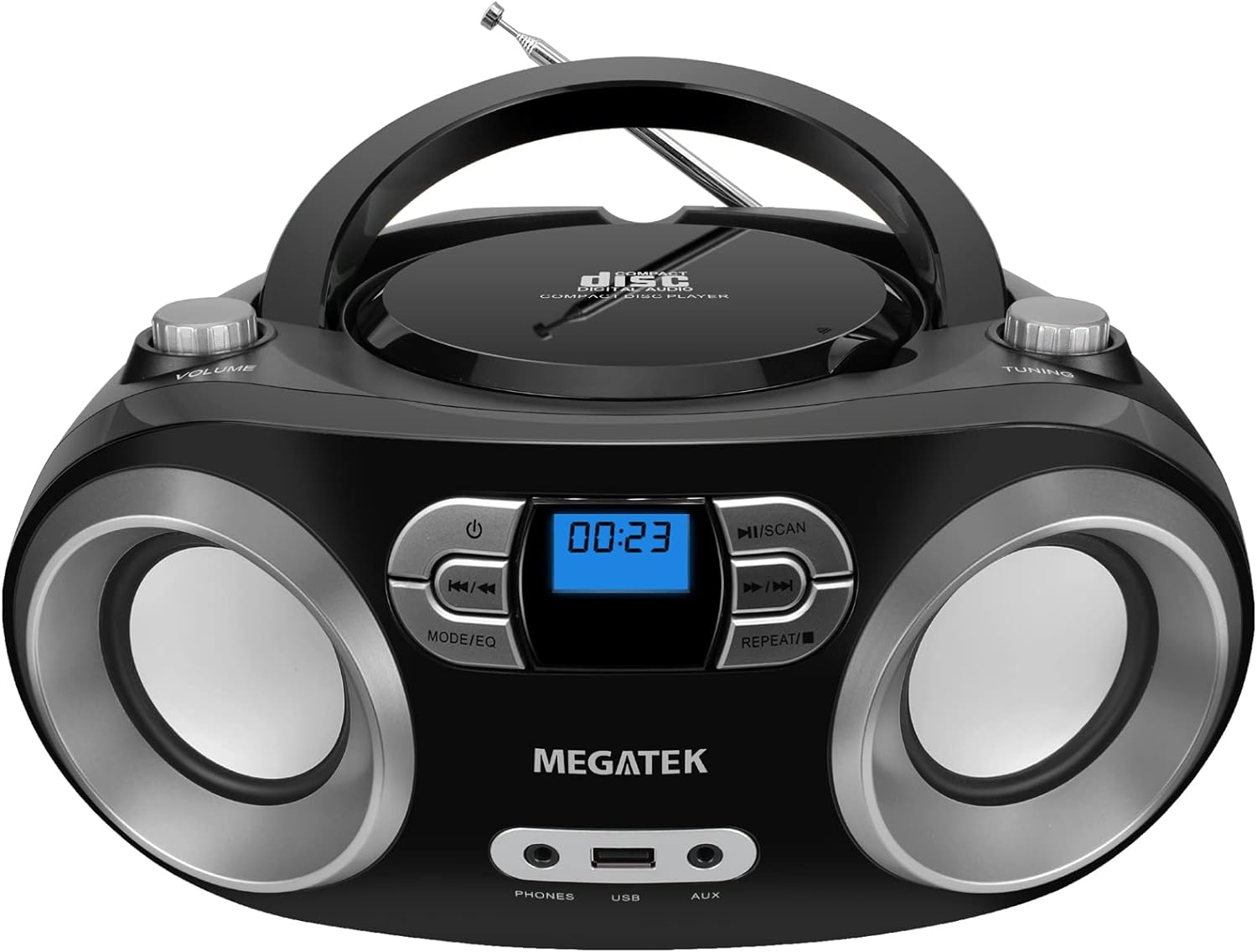 MEGATEK Portable CD Player Boombox with FM Radio, Bluetooth, and USB Port | Clea...