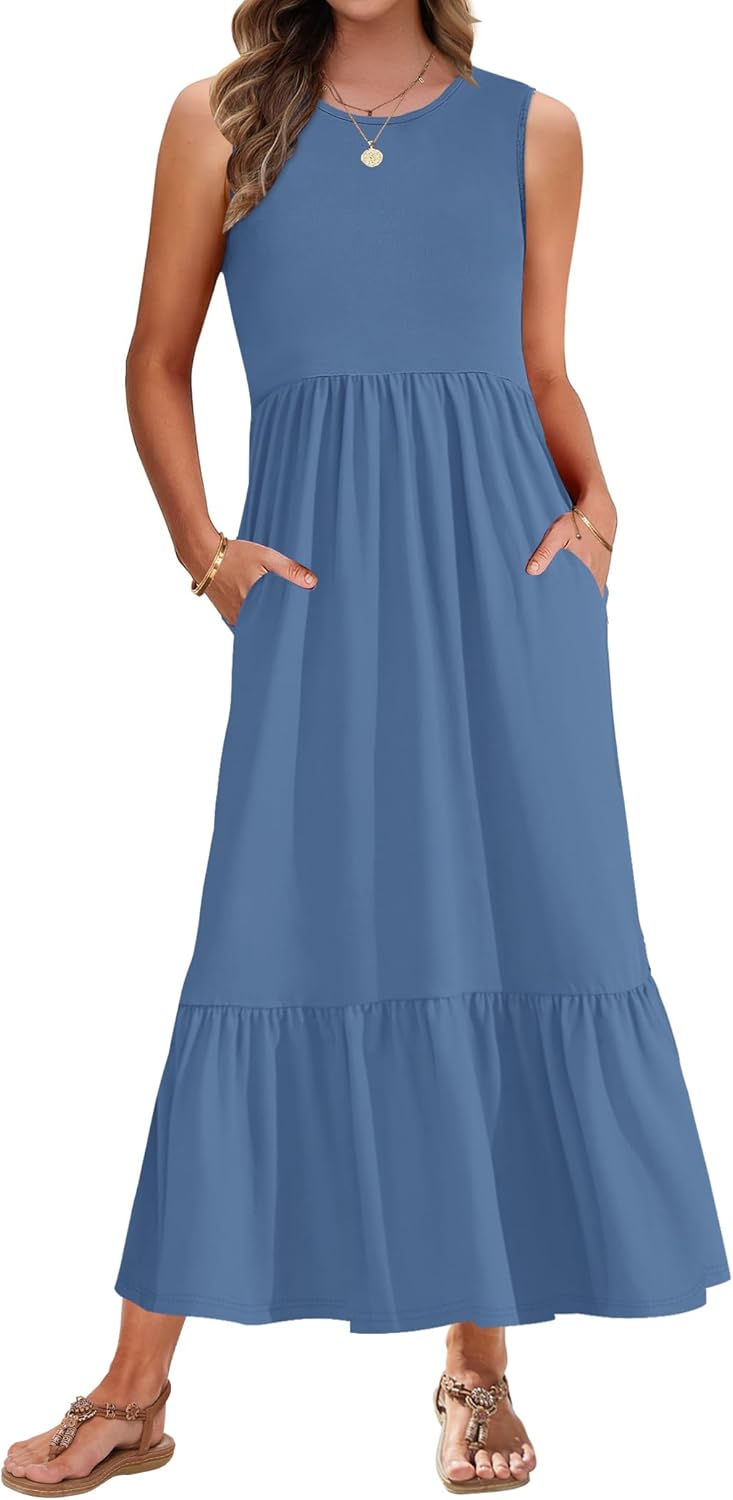 AUSELILY Women Sleeveless Maxi Dress, Special Maxi Dress with Pockets, Innovativ...