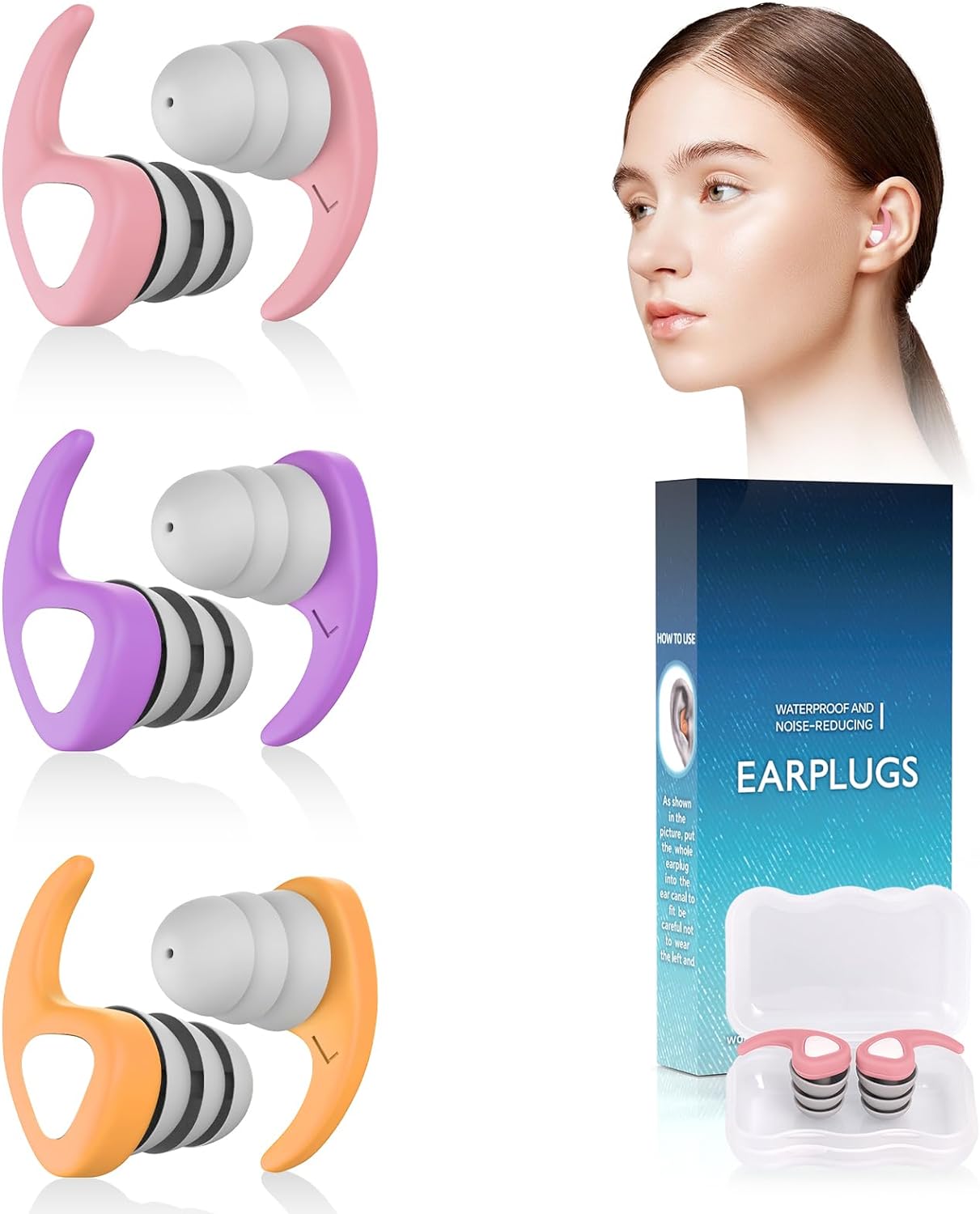 Swimming Ear Plugs, Special Waterproof Reusable Silicone Swim Ear Plugs for Swim...