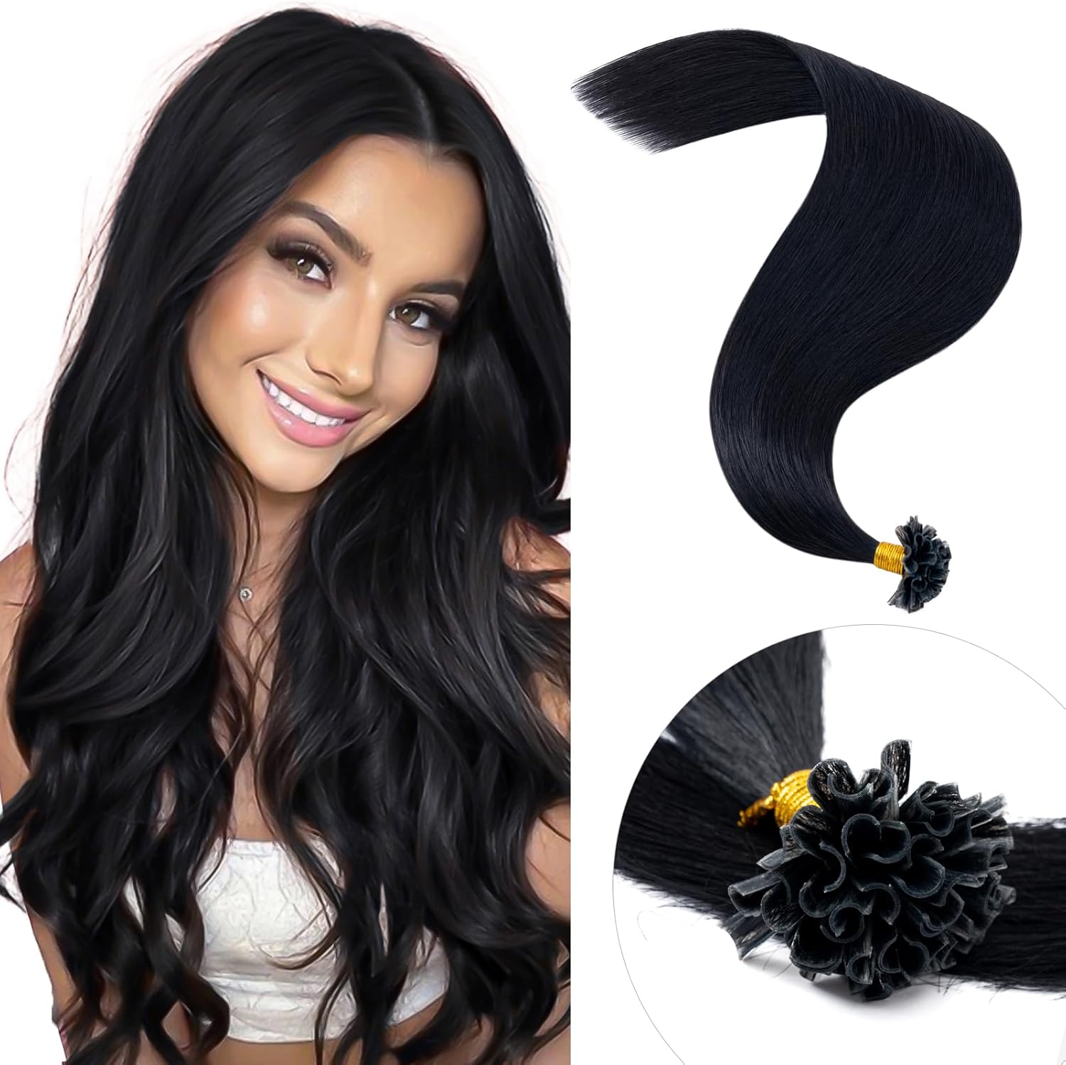 U Tip Human Hair Extensions Pre Bonded Keratin, Special 1g 100% Remy Hair Extens...