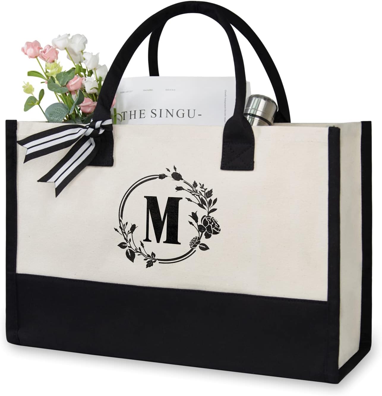 TOPDesign Initial Canvas Tote Bag, Personalized Present Bag, Unique Bag for Wedd...