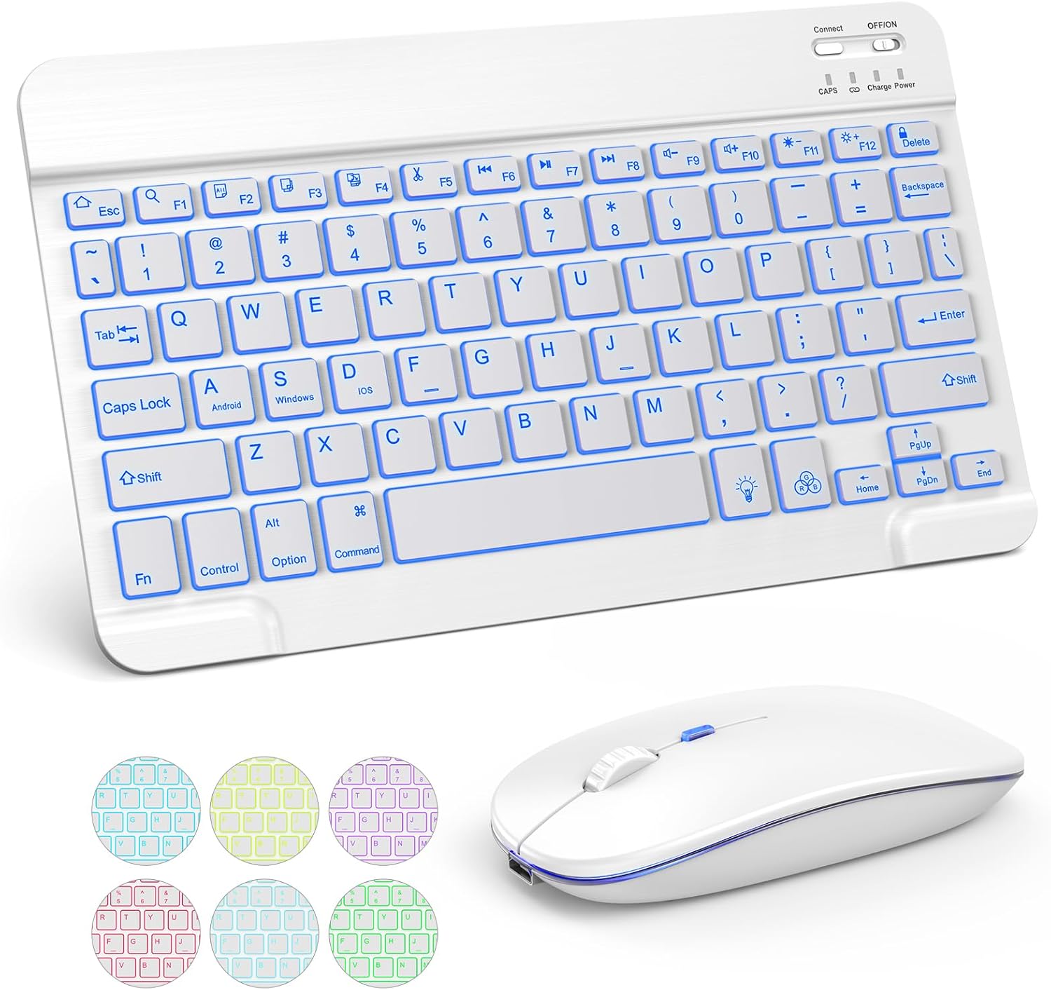 TECURS Bluetooth Keyboard and Mouse Set for iPad, 7-Color Backlit Rechargeable W...
