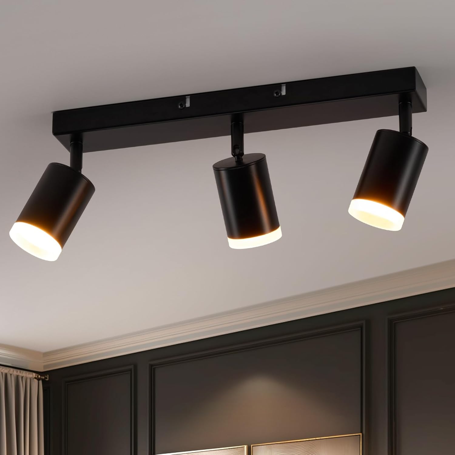 wowatt 3 Way Ceiling Spotlight, Special Modern Ceiling Light Bar Matt Black, Uni...