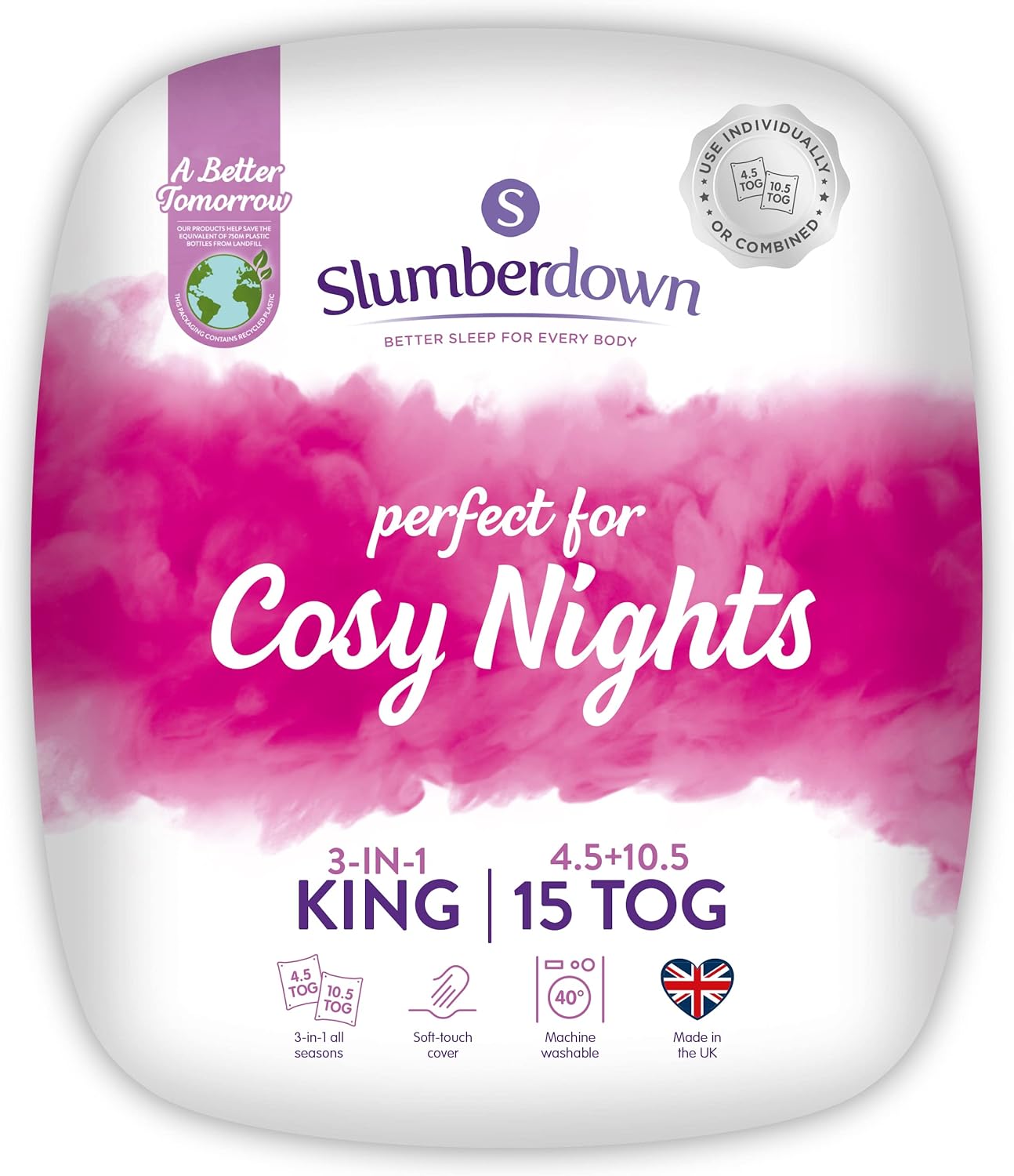 Slumberdown Cosy Nights Quilt, Special All Seasons 15 Tog Double Duvet, Innovati...