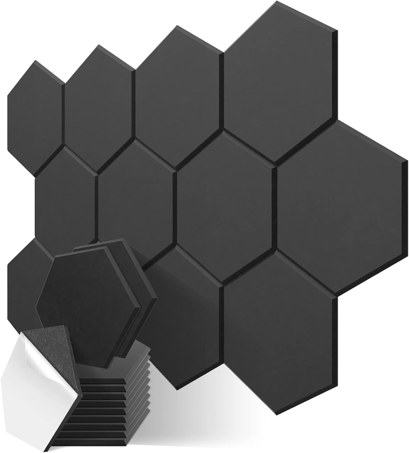 JBER 12 Pack Hexagon Acoustic Panels Beveled Edge Sound Proof Foam Panels Self-a...
