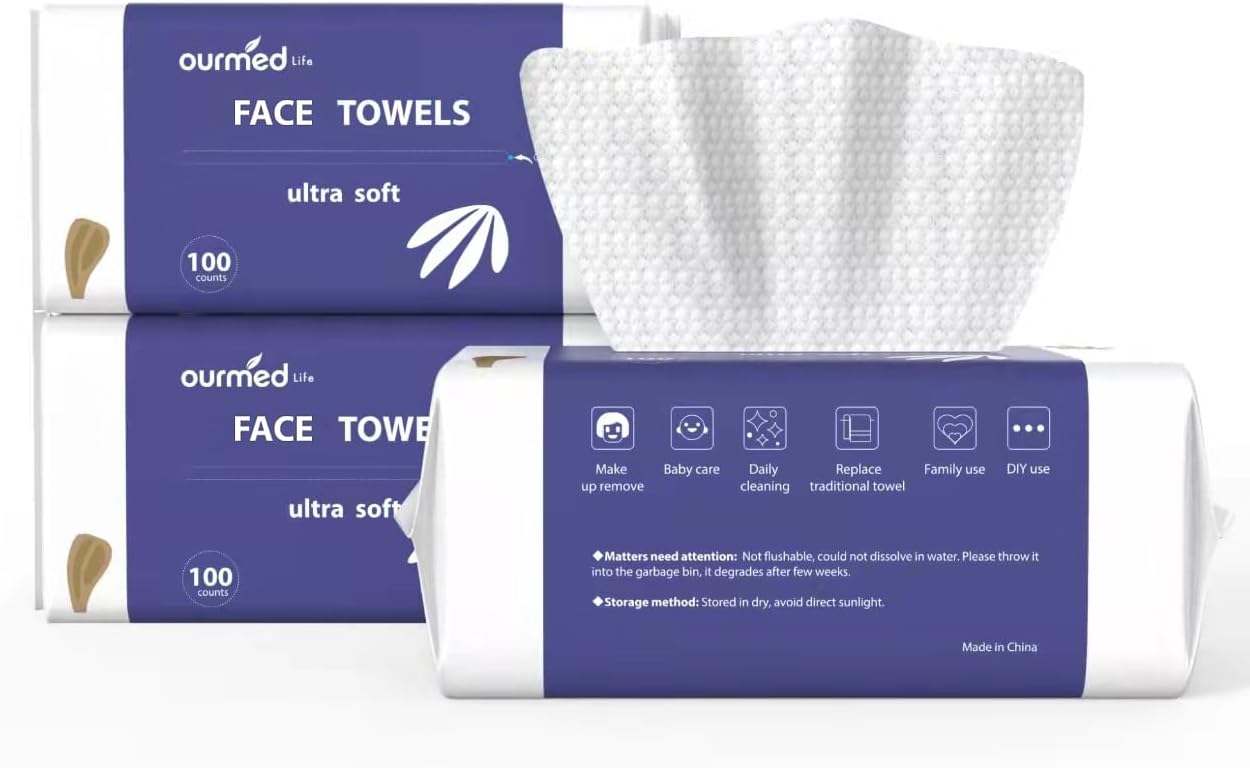 Ourmed Life Face Clean Towels, Special Disposable Biodegradable Facial Wash Clot...