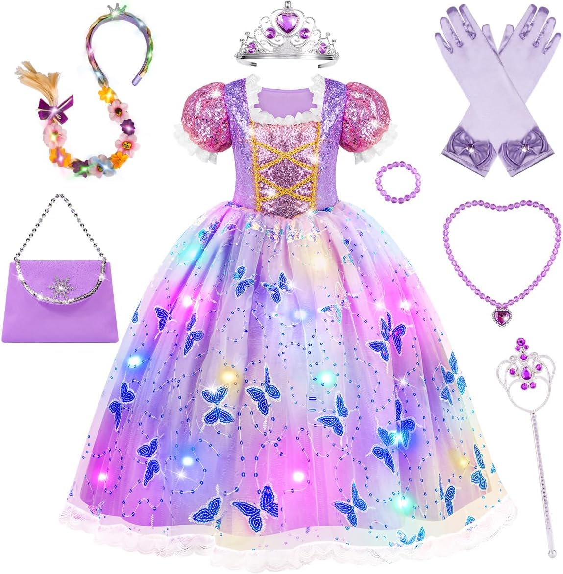 MELAND Princess Costumes for Girls, Light Up Princess Dress Up for Girls Aged 3-...