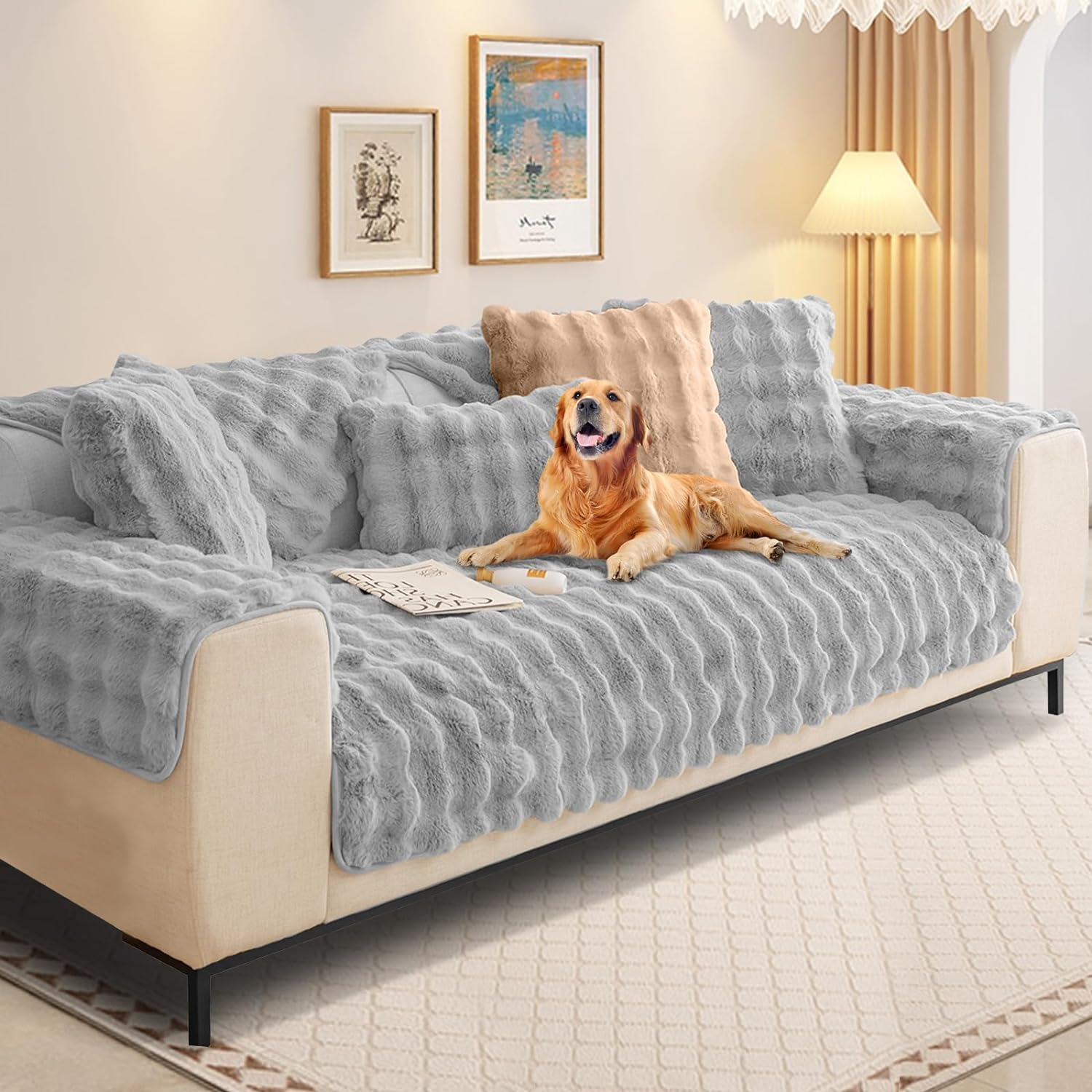SHANNA Thick Rabbit Plush Sofa Cover, Special 1 2 3 Seater Cover, Innovative Uni...