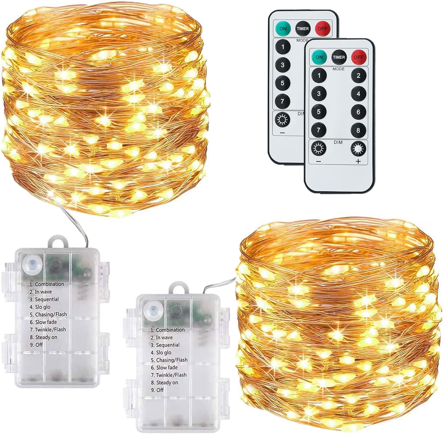 Augone [2 Pack] Fairy Lights Battery Powered, 120LED 12M/40Ft 8 Modes Waterproof...