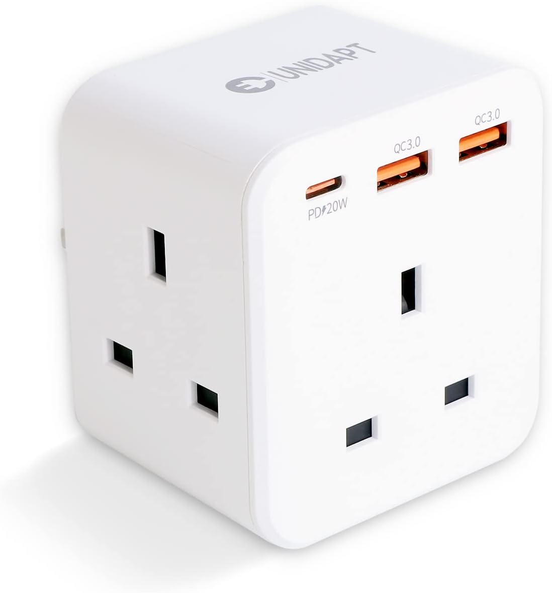 Unidapt 3 Way Plug Adaptor with 3 Fast Charge USB ports, Multi Plug Extension wi...