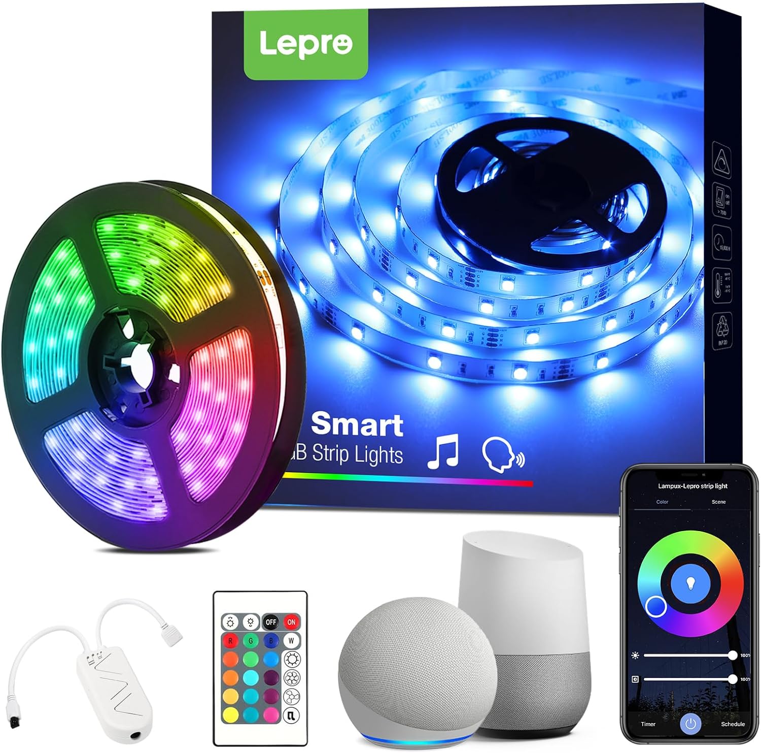 Lepro Smart RGB LED Strip Light 5M, Music Sync, Works with Alexa and Google Assi...