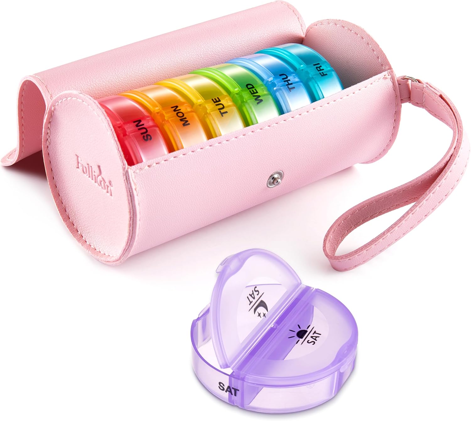 Fullicon PU Case, Special Weekly Pill Box Organiser for 2 Times A Day, Unique Tr...