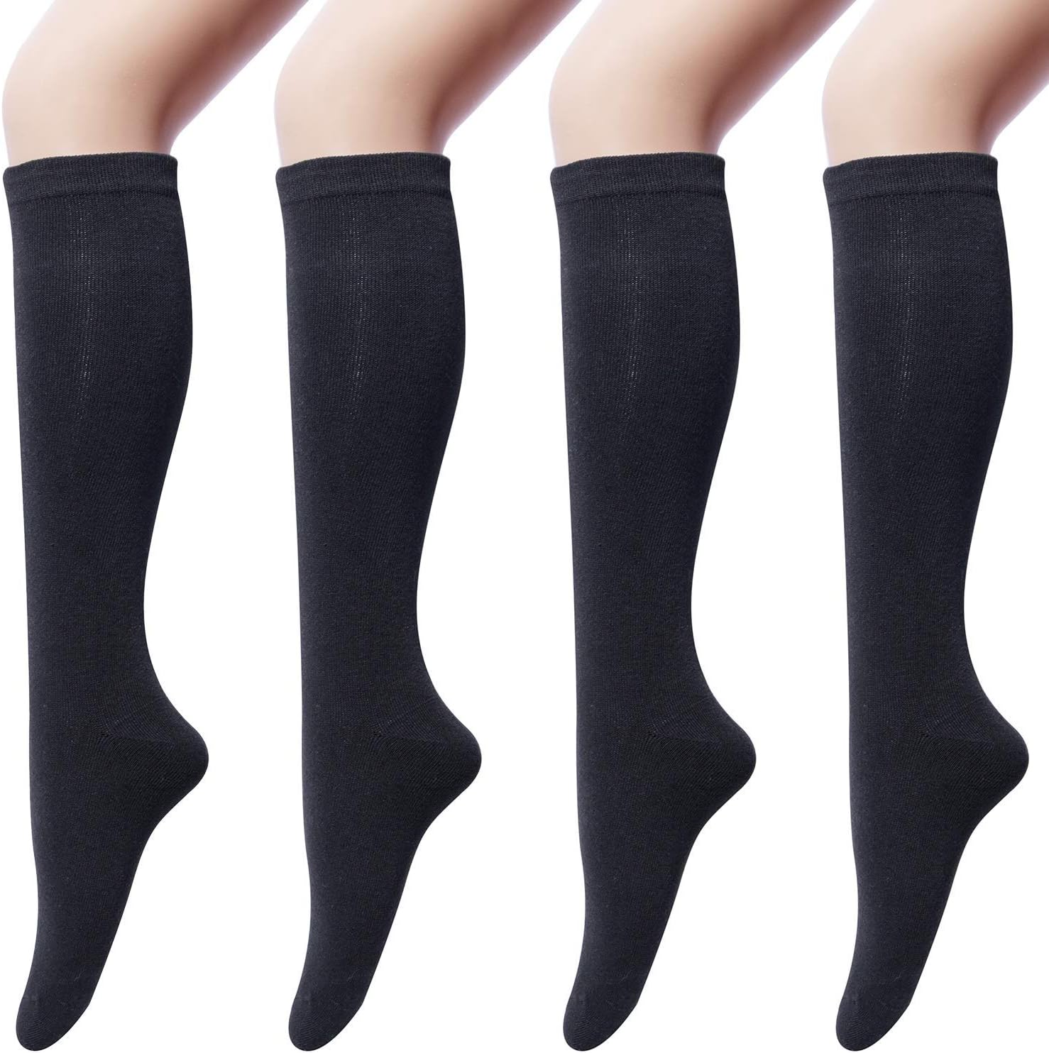 Chalier Cozy 4 pairs Women's Cotton Knee High Socks, Casual Thigh High Socks Kni...