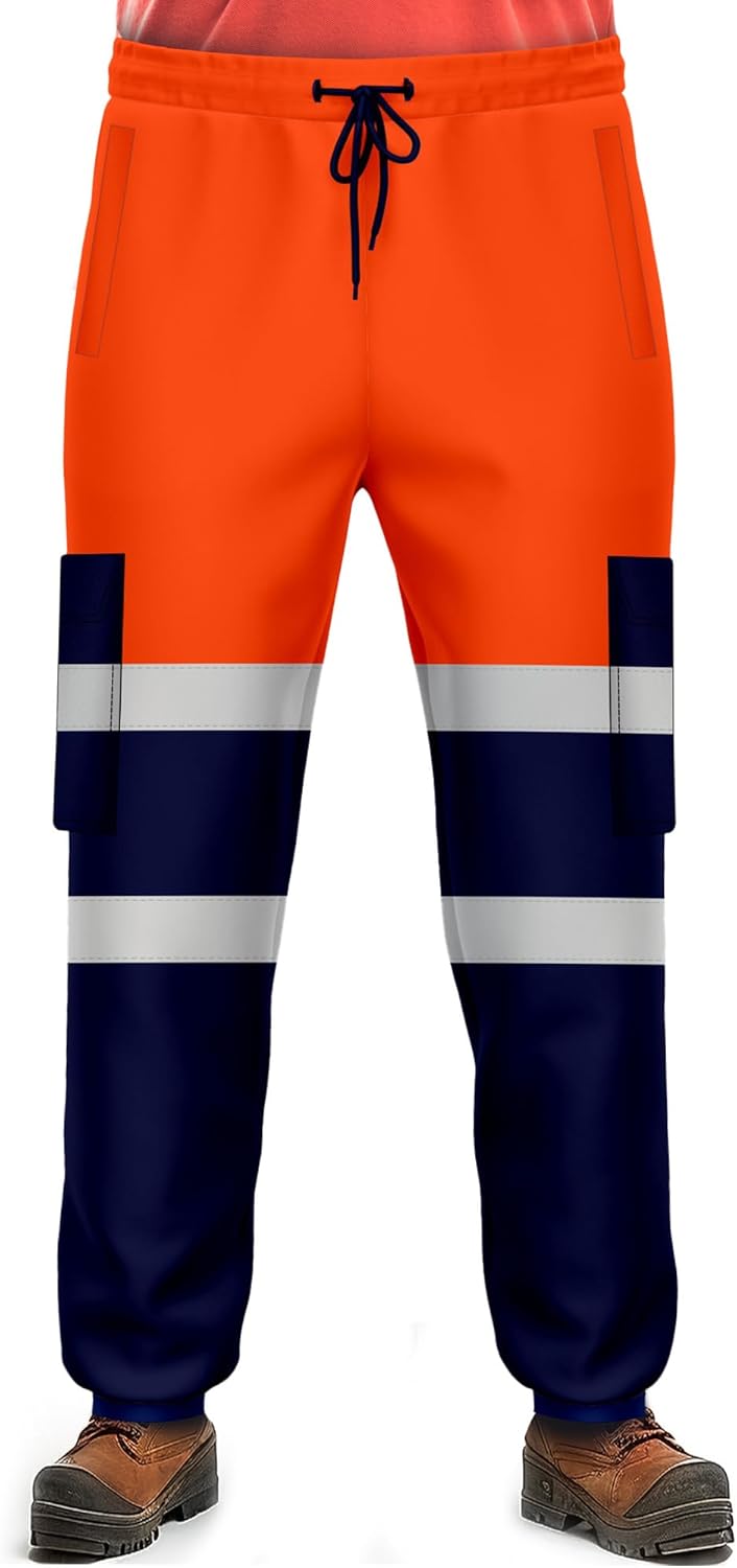 NOROZE Mens Hi Viz Safety Work Trousers with Grey High Visibility Reflective Flu...