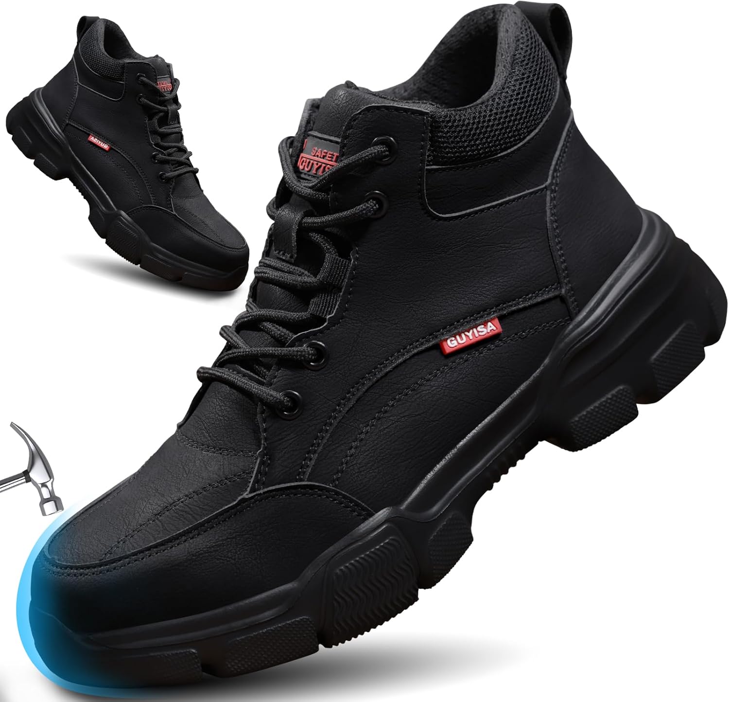 LAoutun Safety Boots Mens Slip on Steel Toe Cap Boots Work Boots Lightweight Spl...