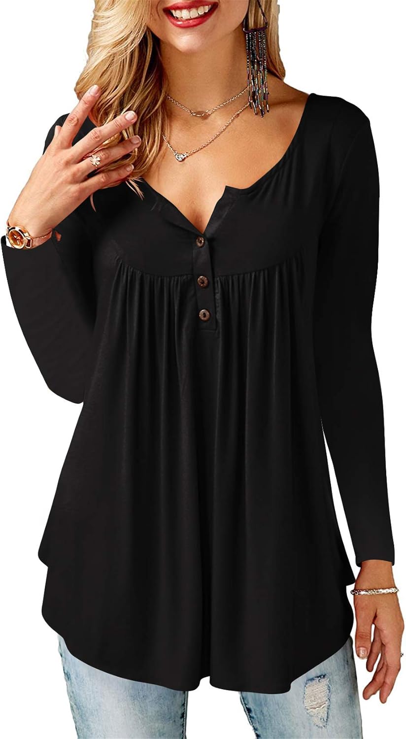 Florboom Shirts Womens Casual Button Up Blouse Long/Short/Sleeveless Sleeve Soli...