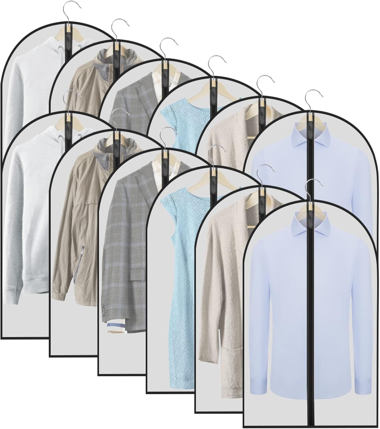 Garment Bags 12 PCS Plastic Clothes Covers Protector Bags Translucent Suit Cover...