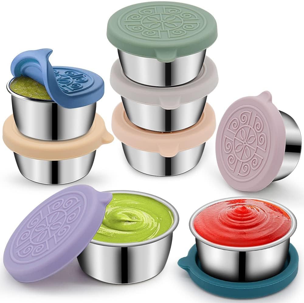8Pcs Salad Dressing Container To Go|1.7oz Small Stainless Steel Condiment Contai...