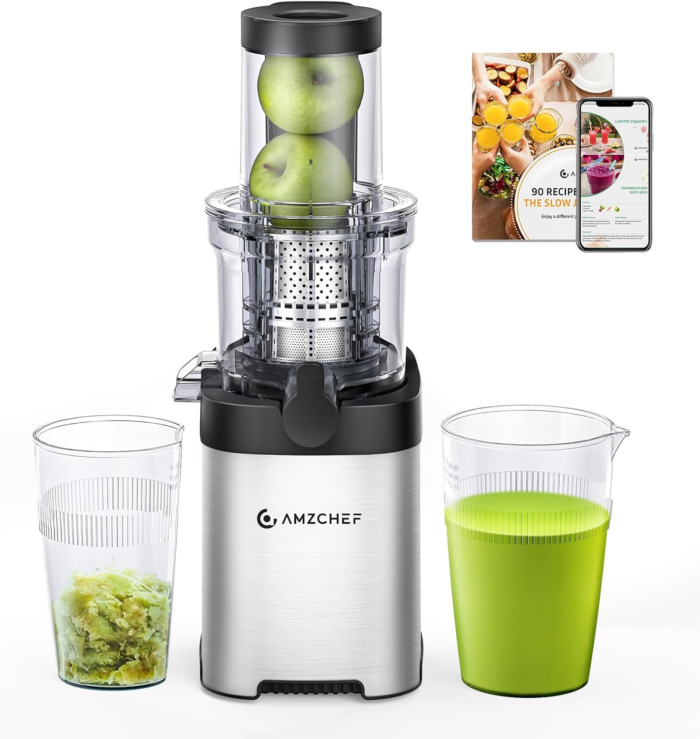 AMZCHEF Cold Press Juicer, Juicer Machines - 3.1" Large Feed Chute for Whole Fru...