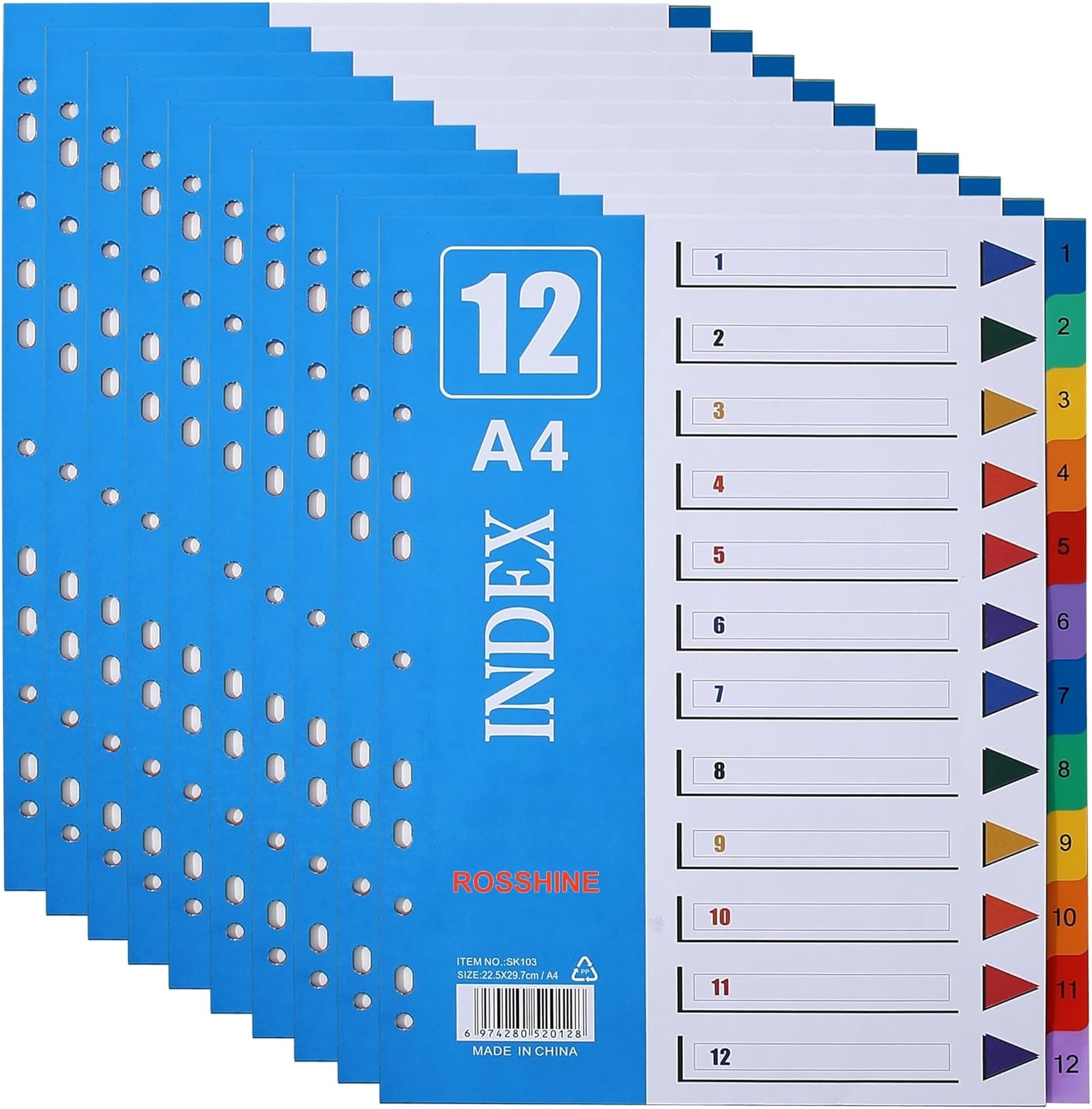 1-12 Part File Dividers A4, 【10Pack】Plastic A4 Folder Dividers for Ring Binder...