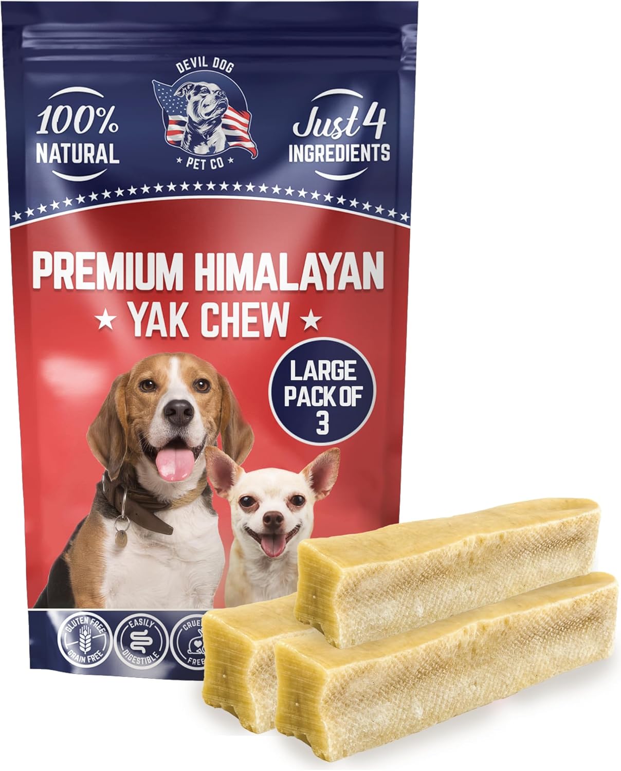 Devil Dog Pet Co. Himalayan Yak Chews, Premium Yak Cheese Dog Chews for Large Pe...