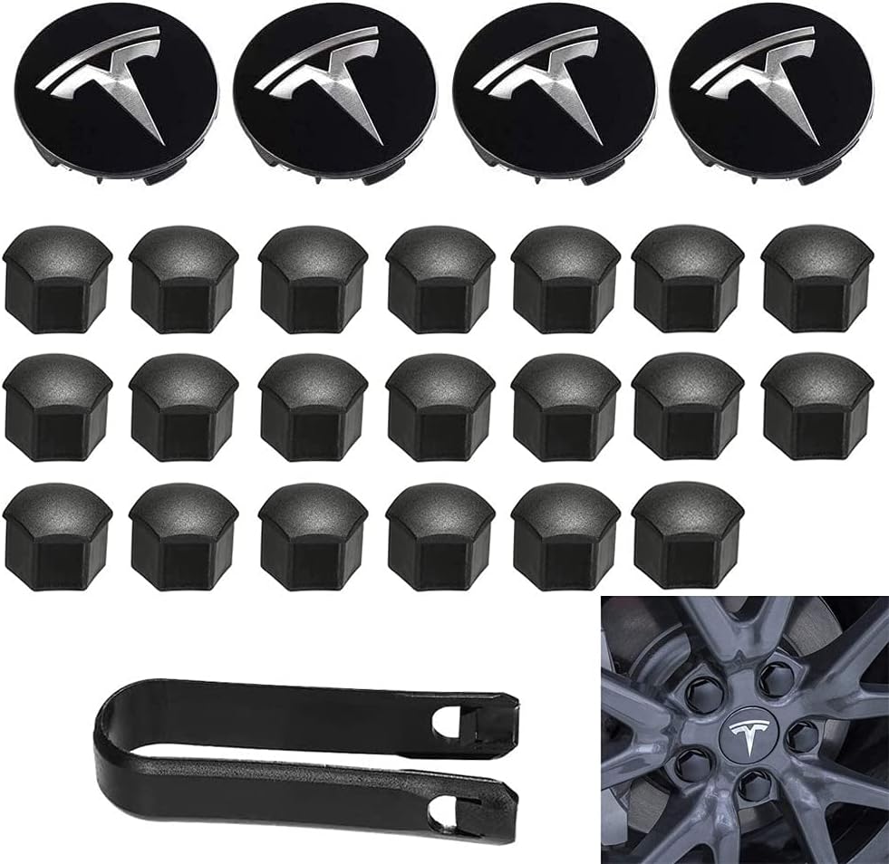High-Quality Aero Wheel Cap Kit, Special Wheel Lug Nut Covers with Tesla Logo, D...