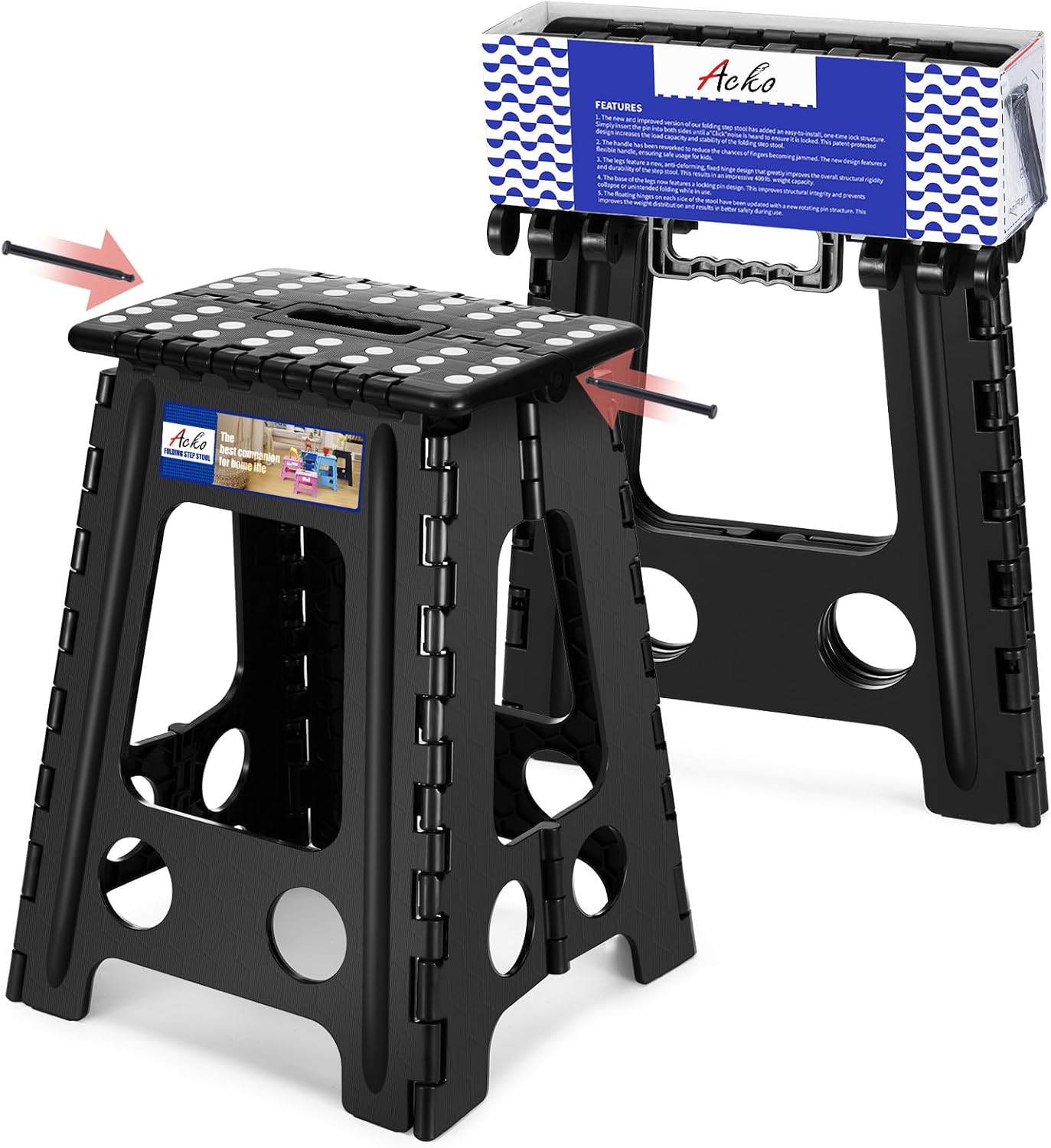 ACKO Folding Step Stool Foldable 17.5 Inch Stool 400 lbs Capacity,Plastic Stools...