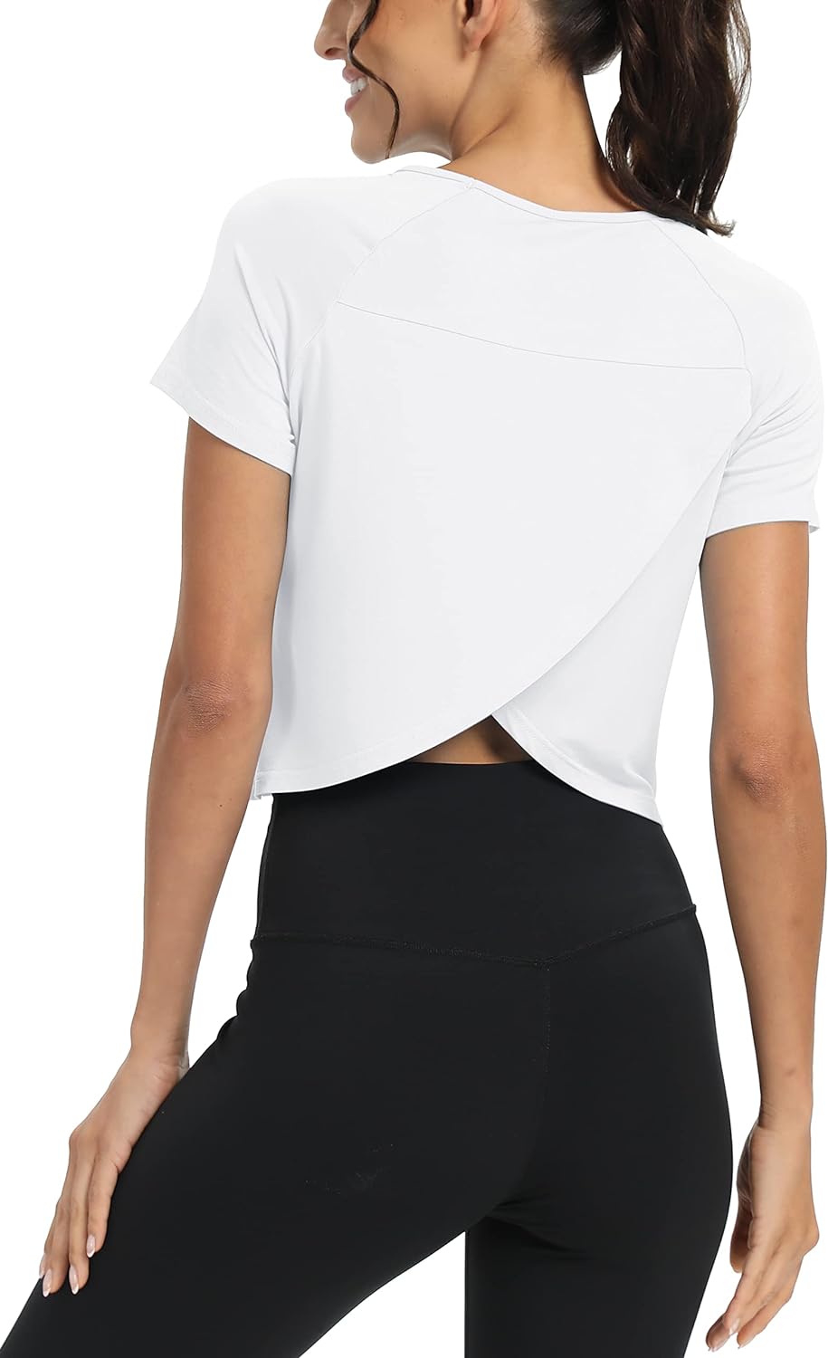 Mippo Workout Tops for Women Cropped Split Back Athletic Gym Exercise Shirts Loo...