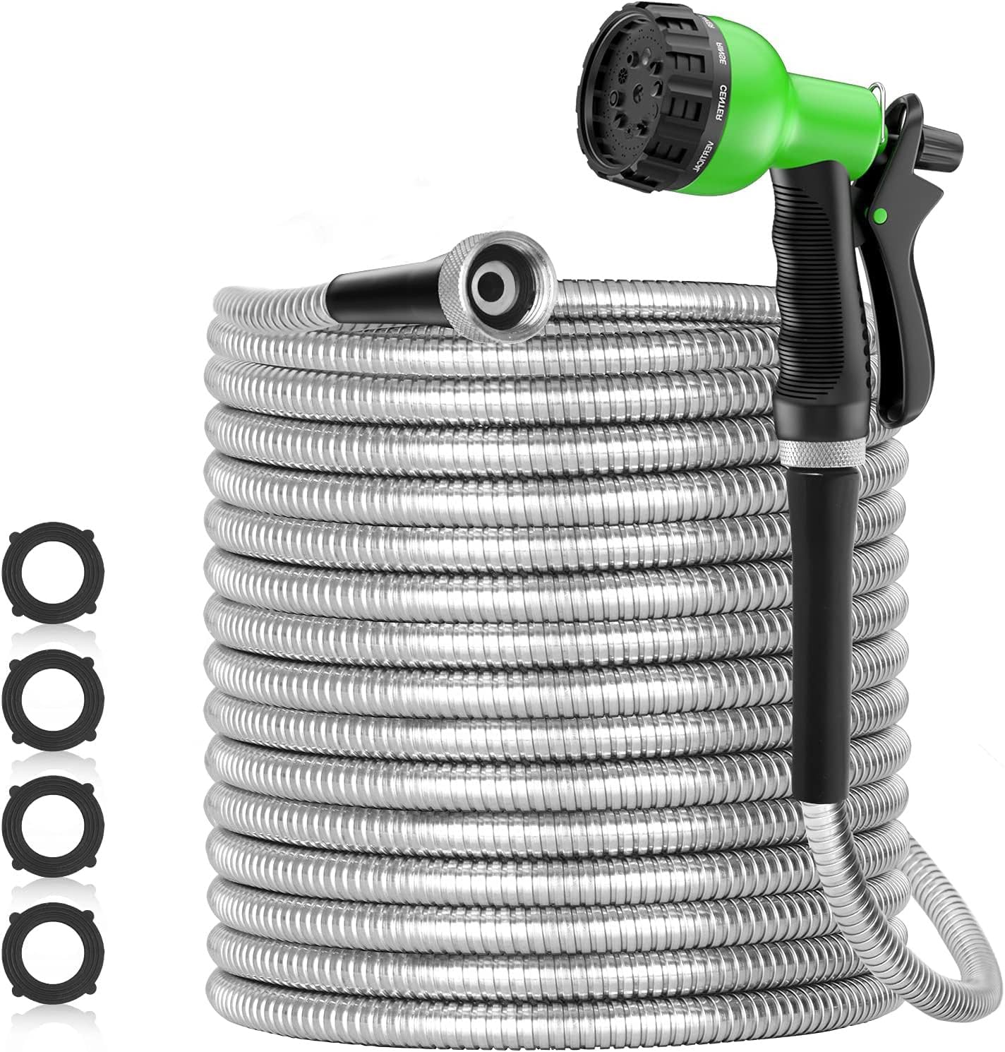 100ft 304 Stainless Steel Garden Hose Metal, Heavy Duty Water Hoses with Nozzles...