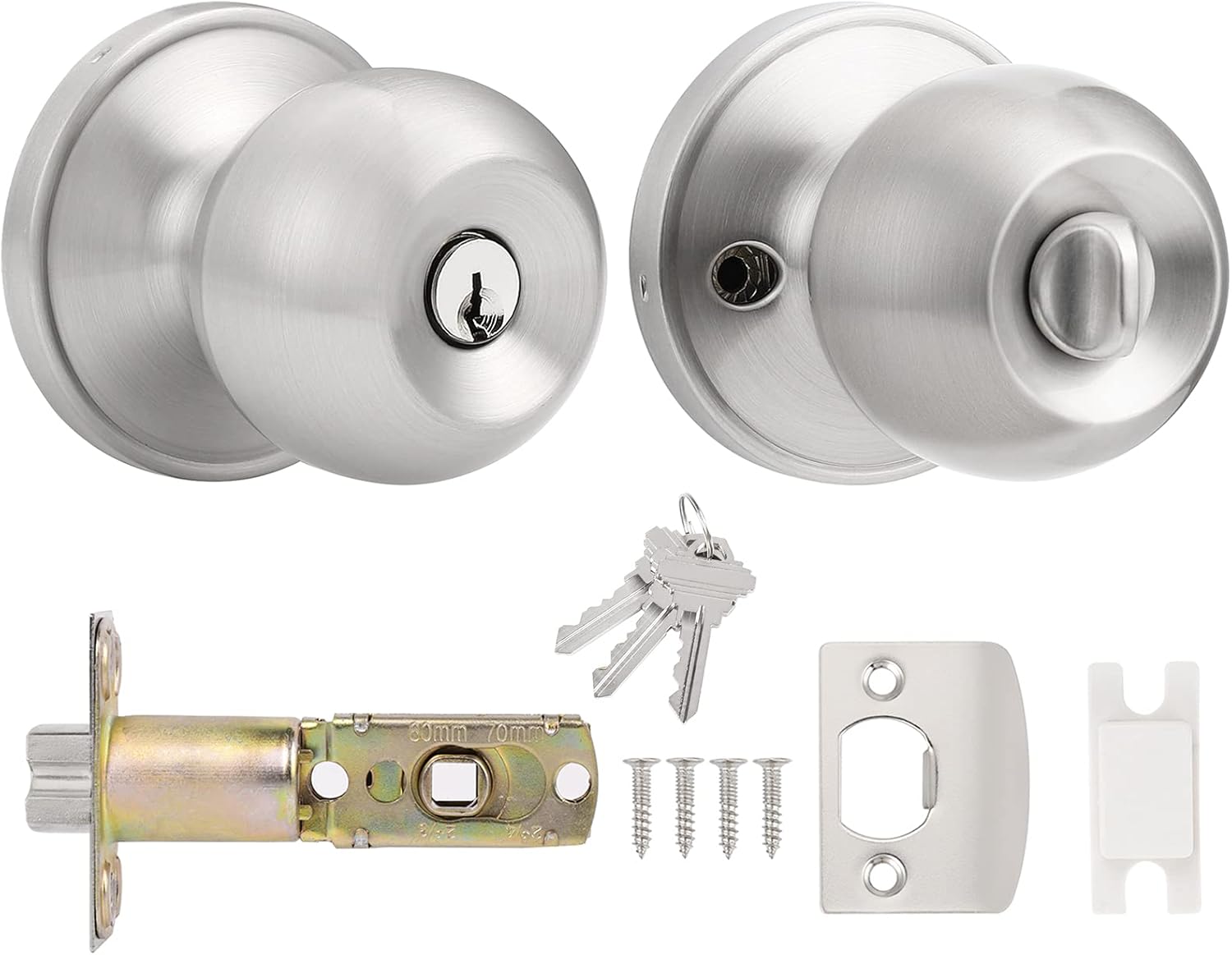 Probrico Entry Door Knob with Key Stainless Steel...