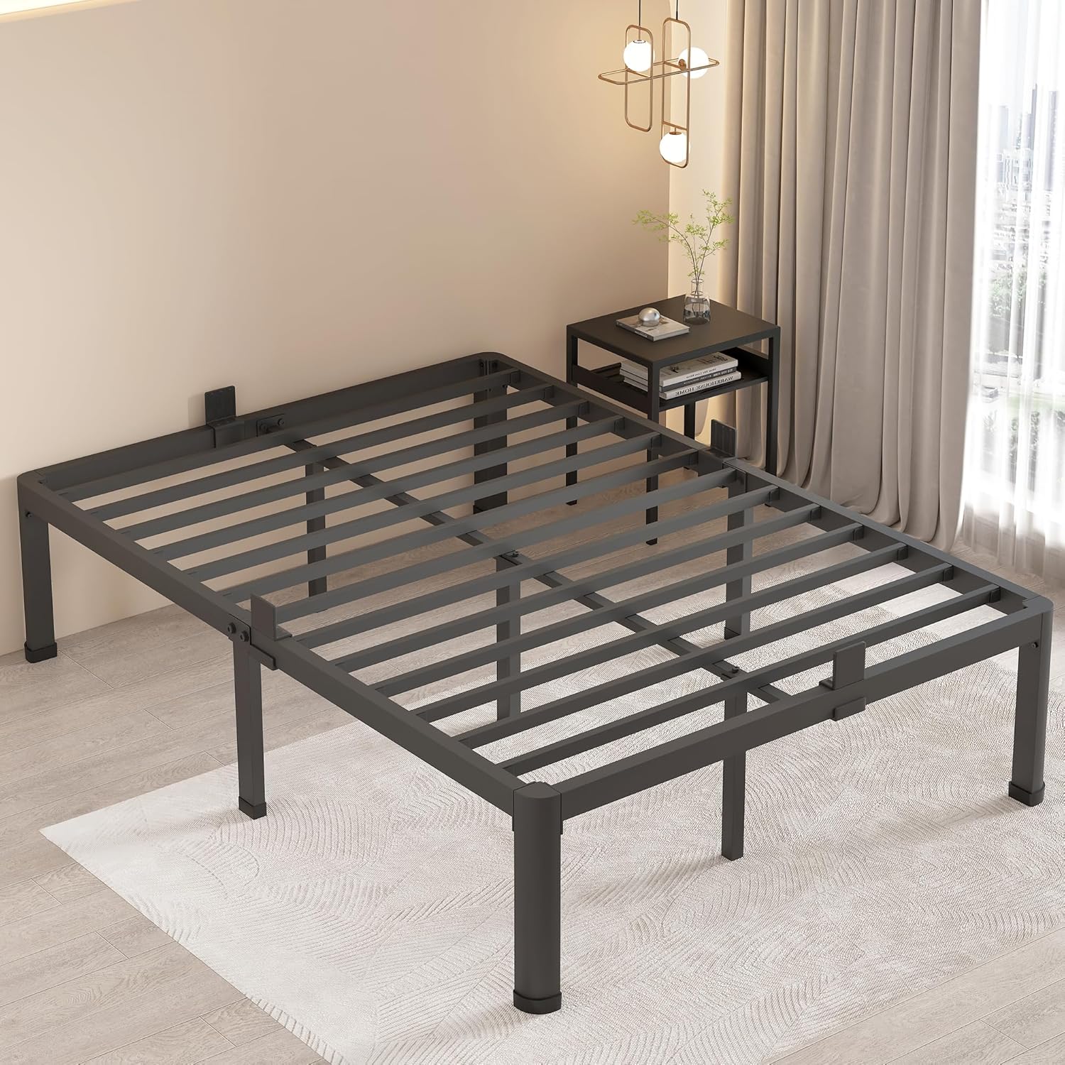 MAF 16 Inch Queen Bed Frames with Round Corner Legs Mattress Slide Stopper No Bo...