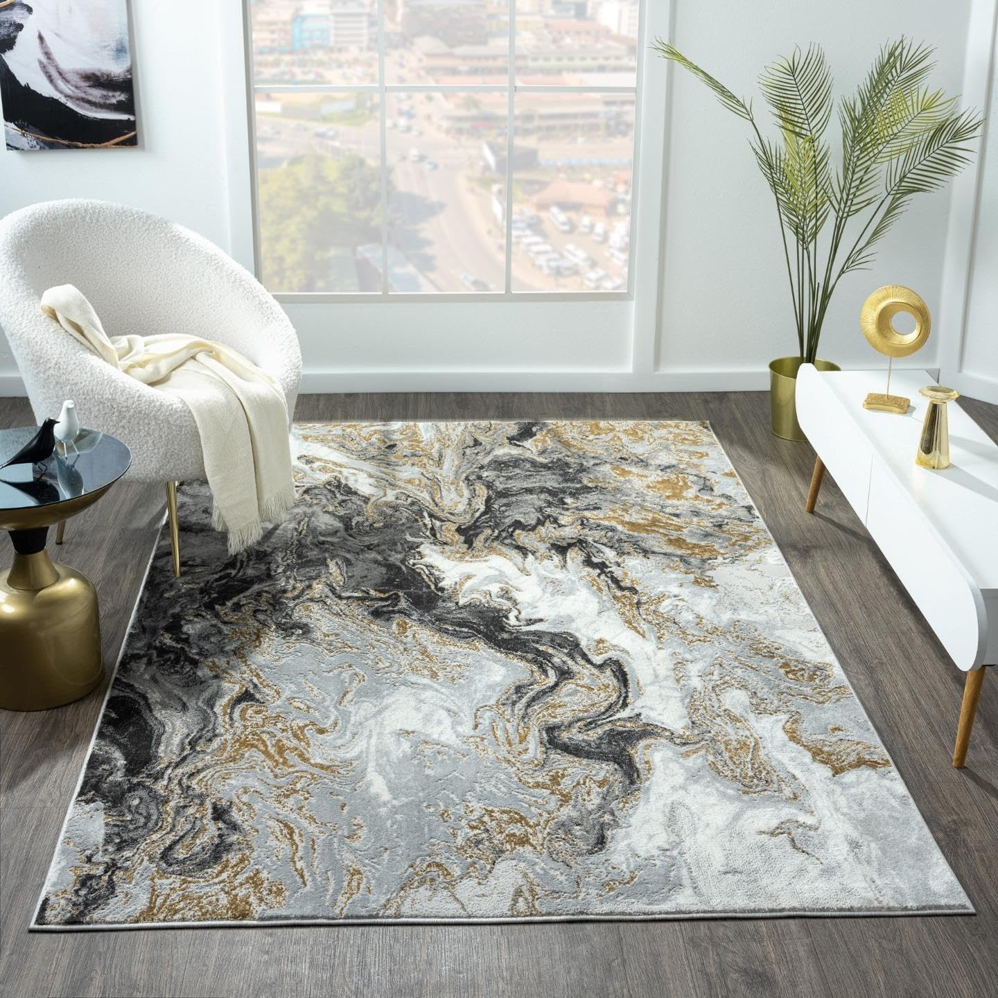 LUXE WEAVERS Marble Swirl Abstract Area Rug, Smoke 8x10 8' x 10' Smoke