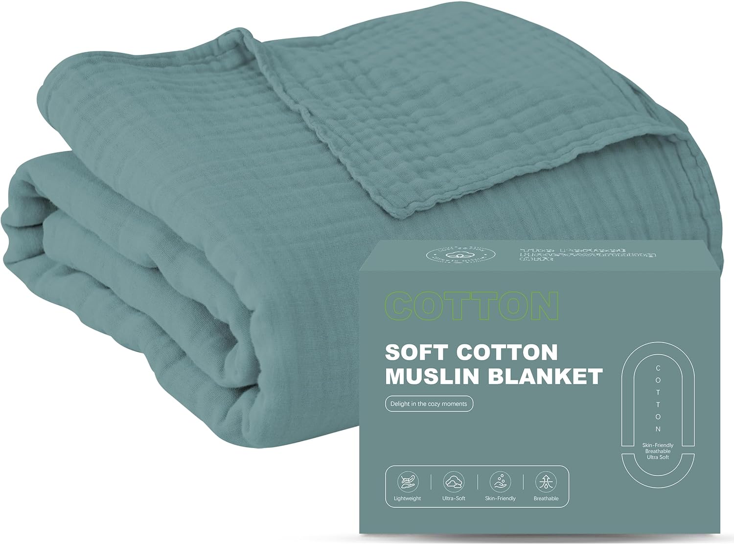 Cosy Family 4 Layer Muslin Bed Blanket - Breathable and Lightweight Gauze Boho B...