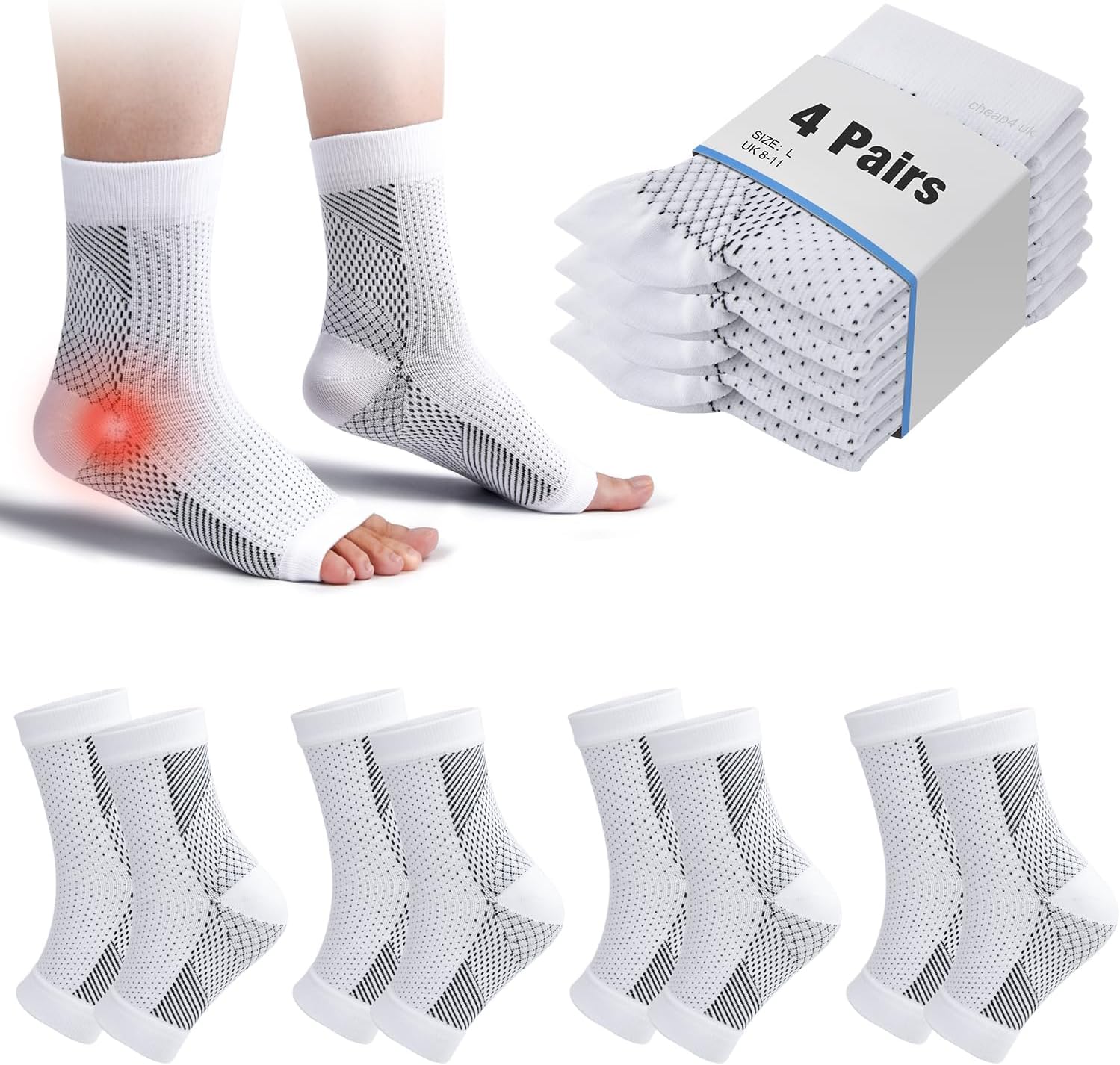 cheap4uk 4 Pairs Neuropathy Socks Compression Socks for Women & Men Plantar Fasc...