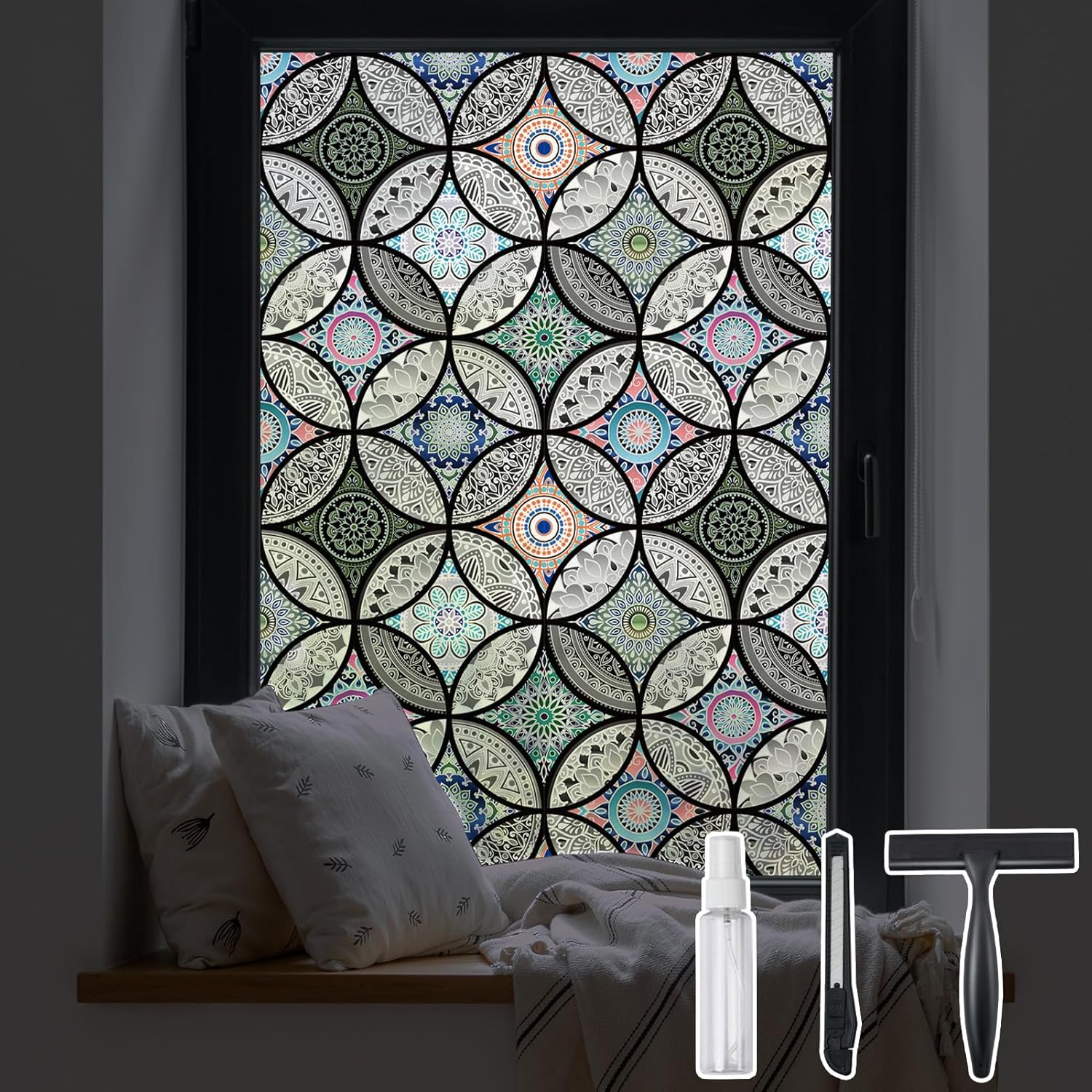 DKTIE Static Cling Decorative Window Film with Installation Tools Non Adhesive P...