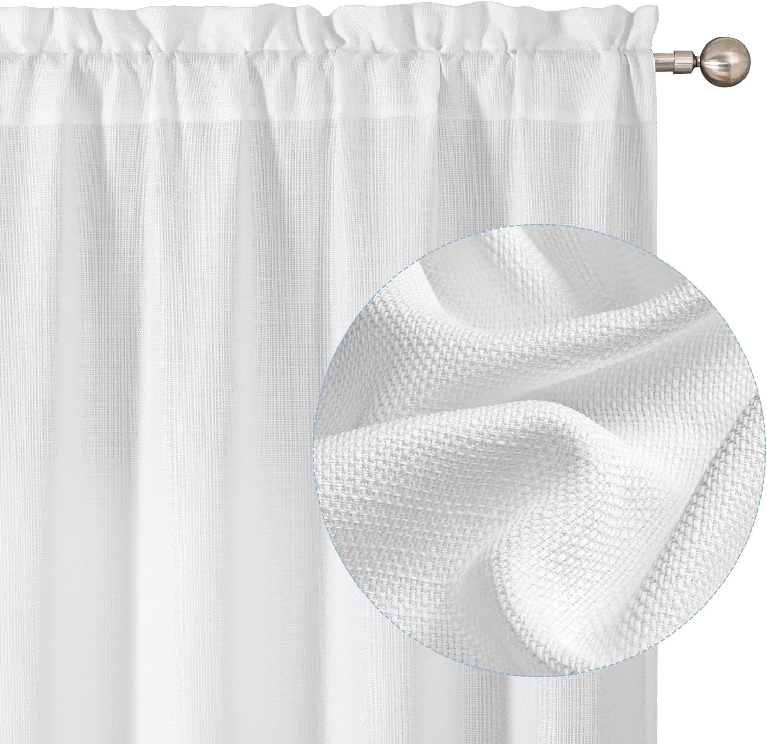 Chyhomenyc White Curtains 96 Inch Length 2 Panels, Faux Linen Textured Semi Shee...