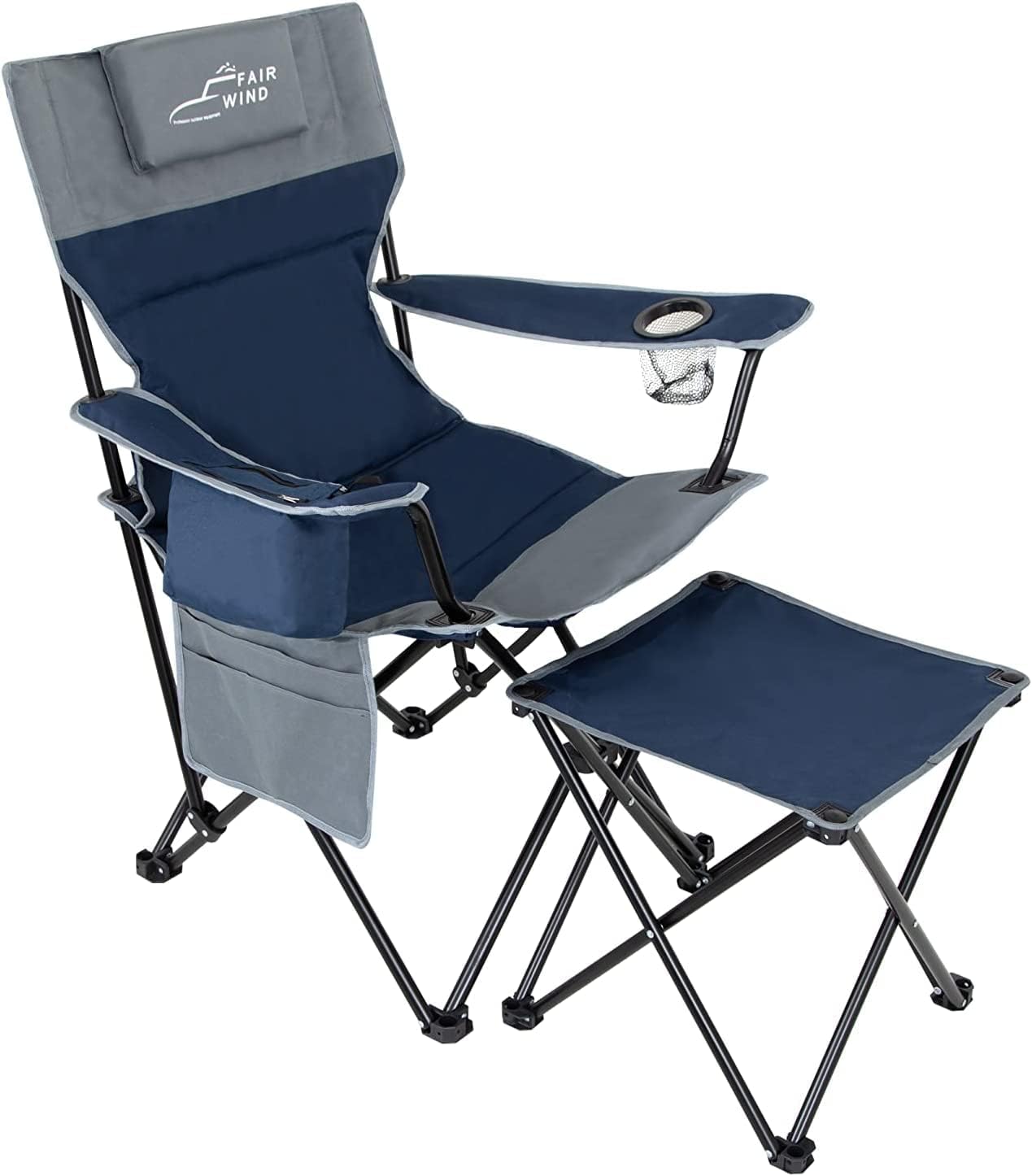 FAIR WIND Oversized Padded Camping Lounge Chair with Footrest Stool Set, Heavy D...