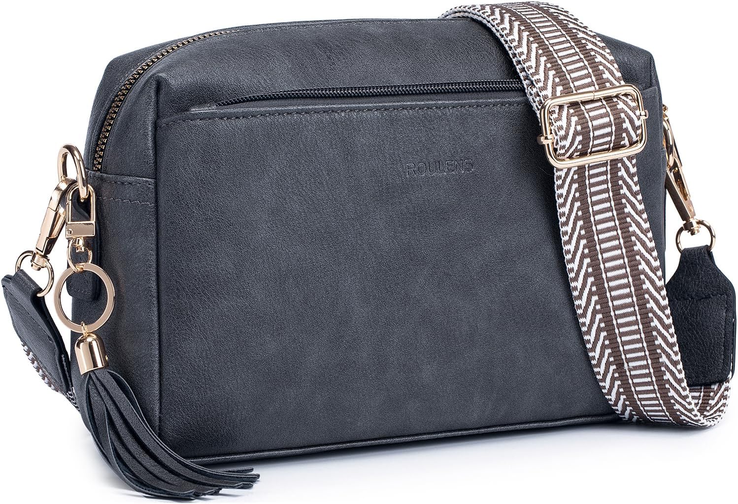 Roulens Small Crossbody Bag with 3 Zip Compartments,Vegan Leather Phone Bag for...