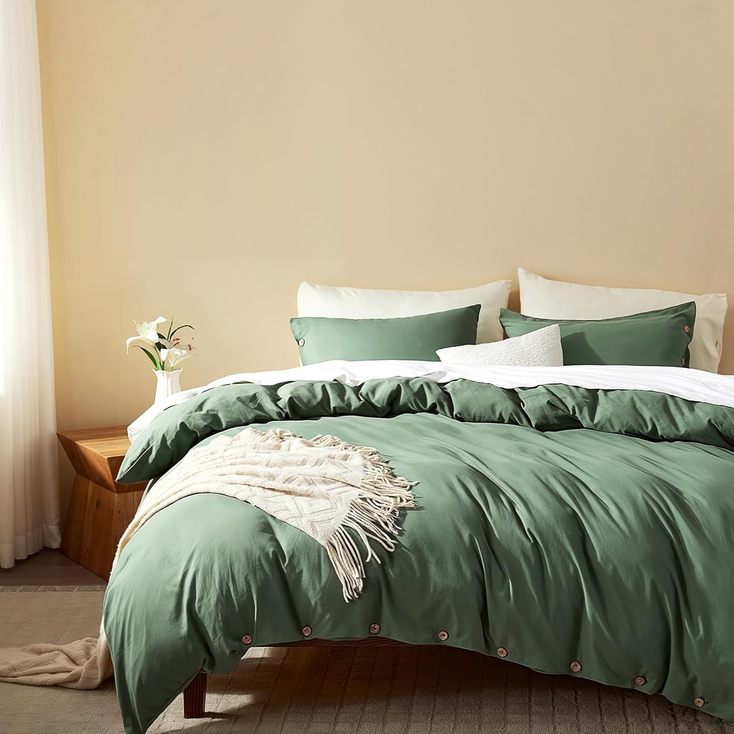 SunStyle Home Dark Green Duvet Cover, Special King Size Soft Double Brushed Duve...