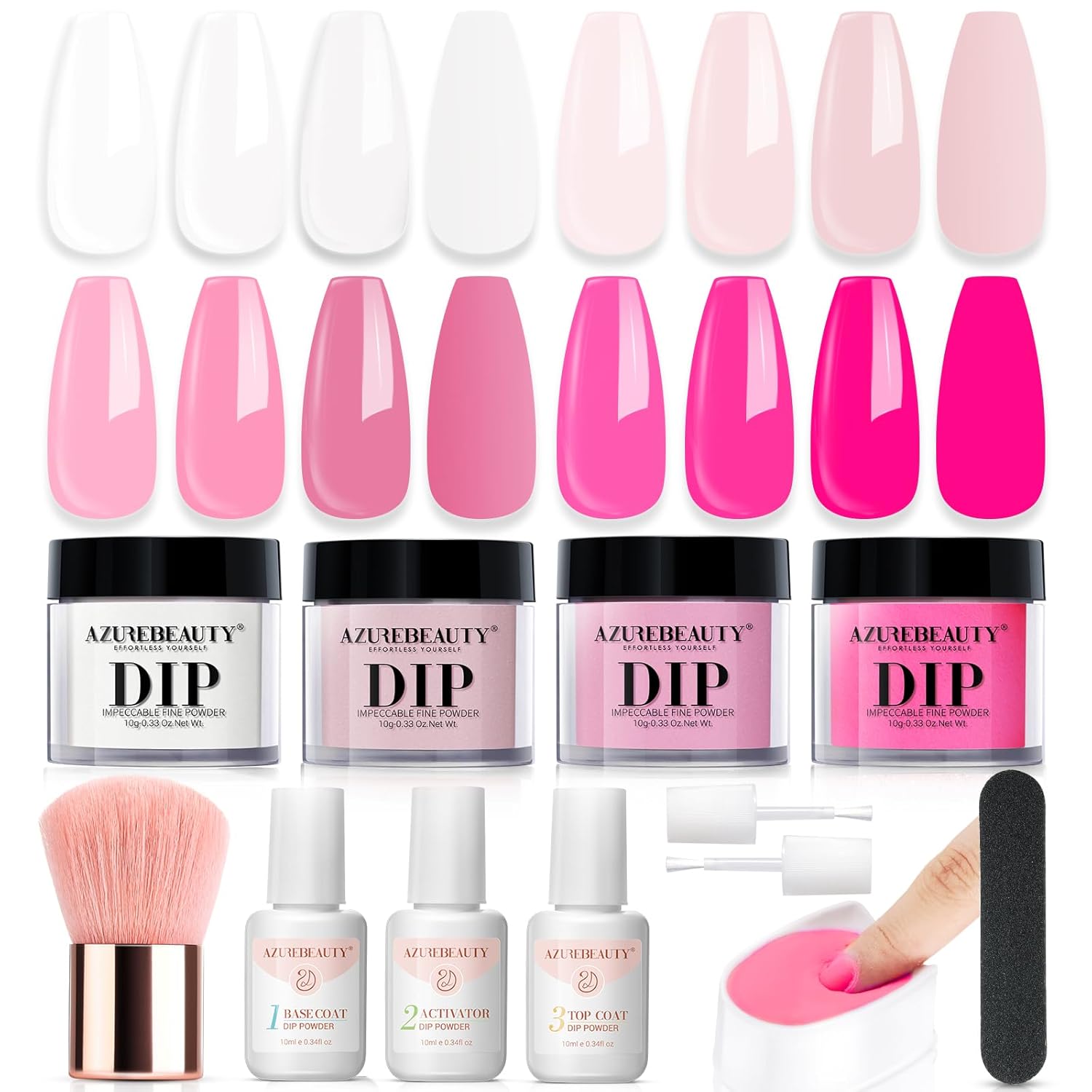 AZUREBEAUTY Dip Powder Nail Kit Starter, Light/Hot Pink Clear White Summer 4 Col...