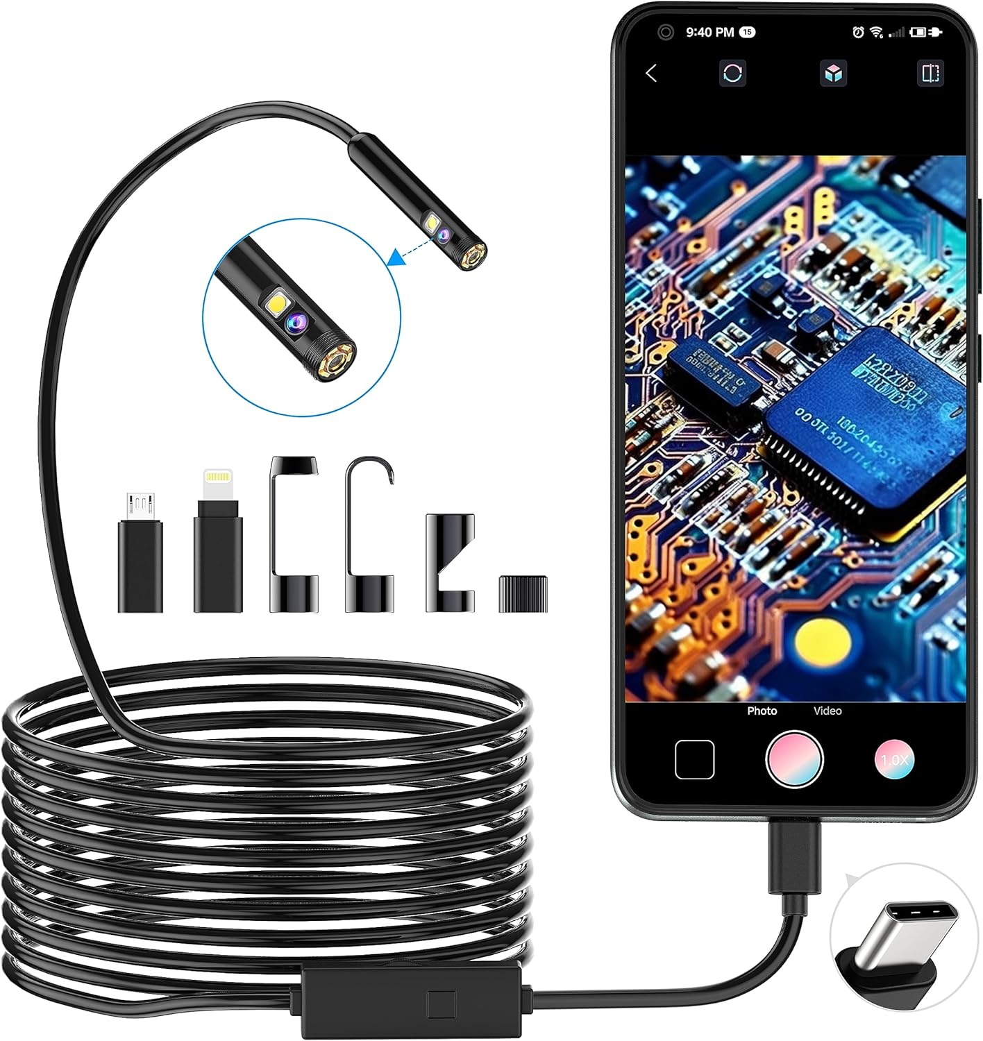 Pancellent Type C Endoscope, Special Dual Lens Snake Inspection Borescope, Innov...