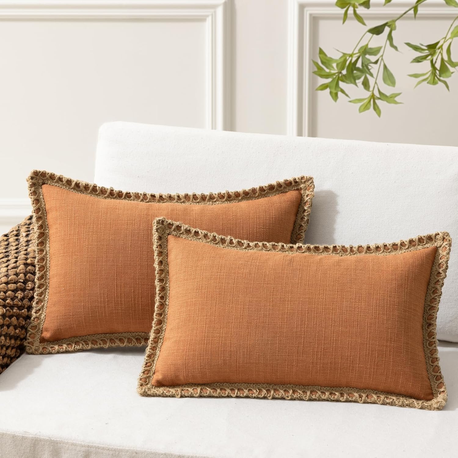 Phantoscope Pack of 2 Farmhouse Decorative Solid Throw Decorative Pillow Cover B...