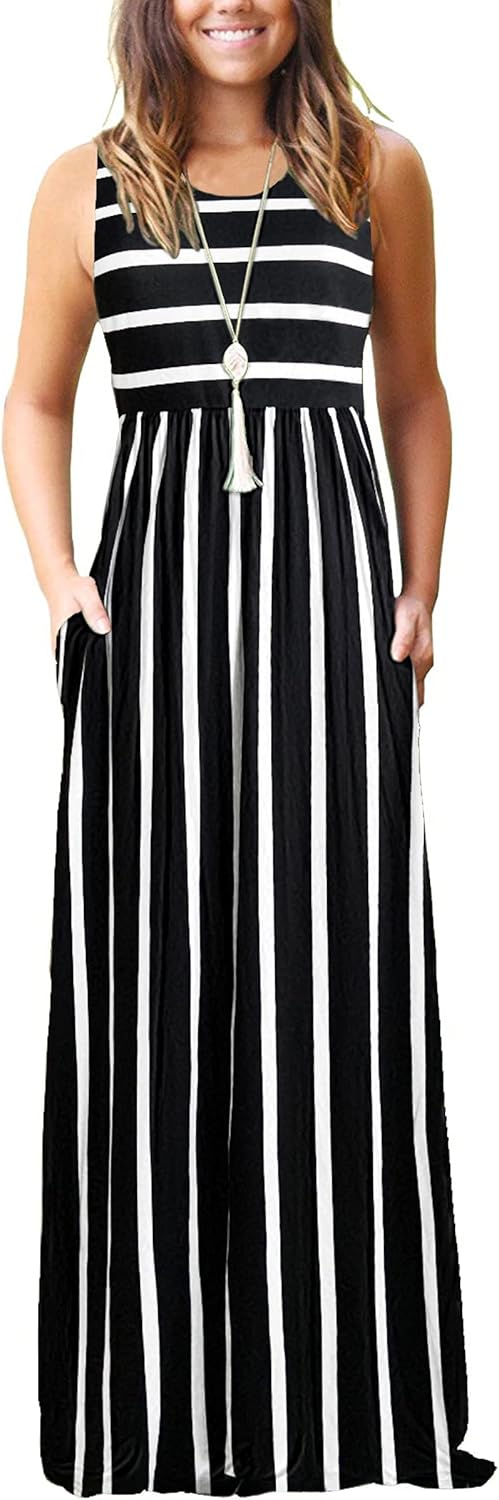 AUSELILY Women's Summer Sleeveless Loose Maxi Dress Casual Long Dress with Pocke...